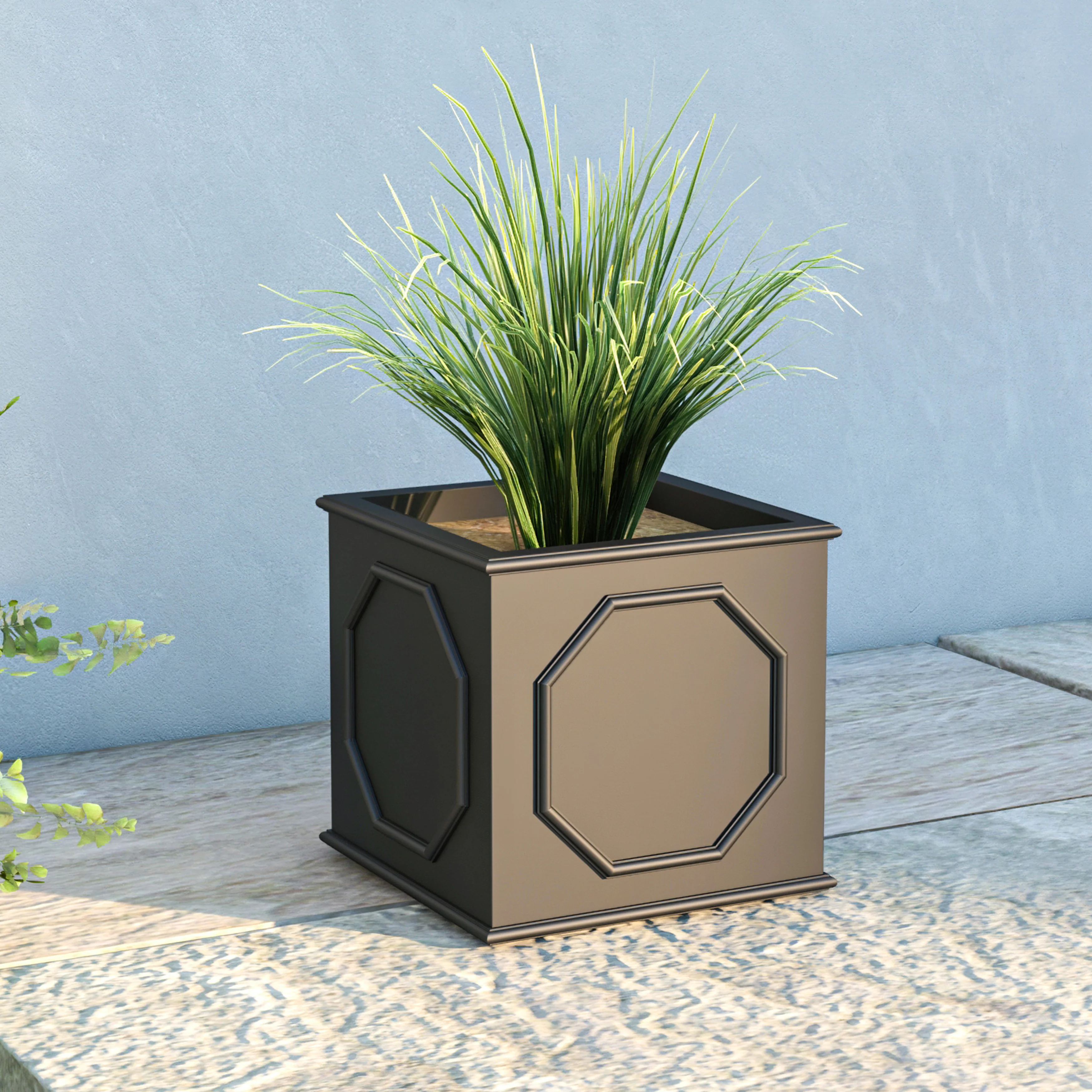 Sprout Series Cubic Fiber Stone Planter in Black 8 Cube