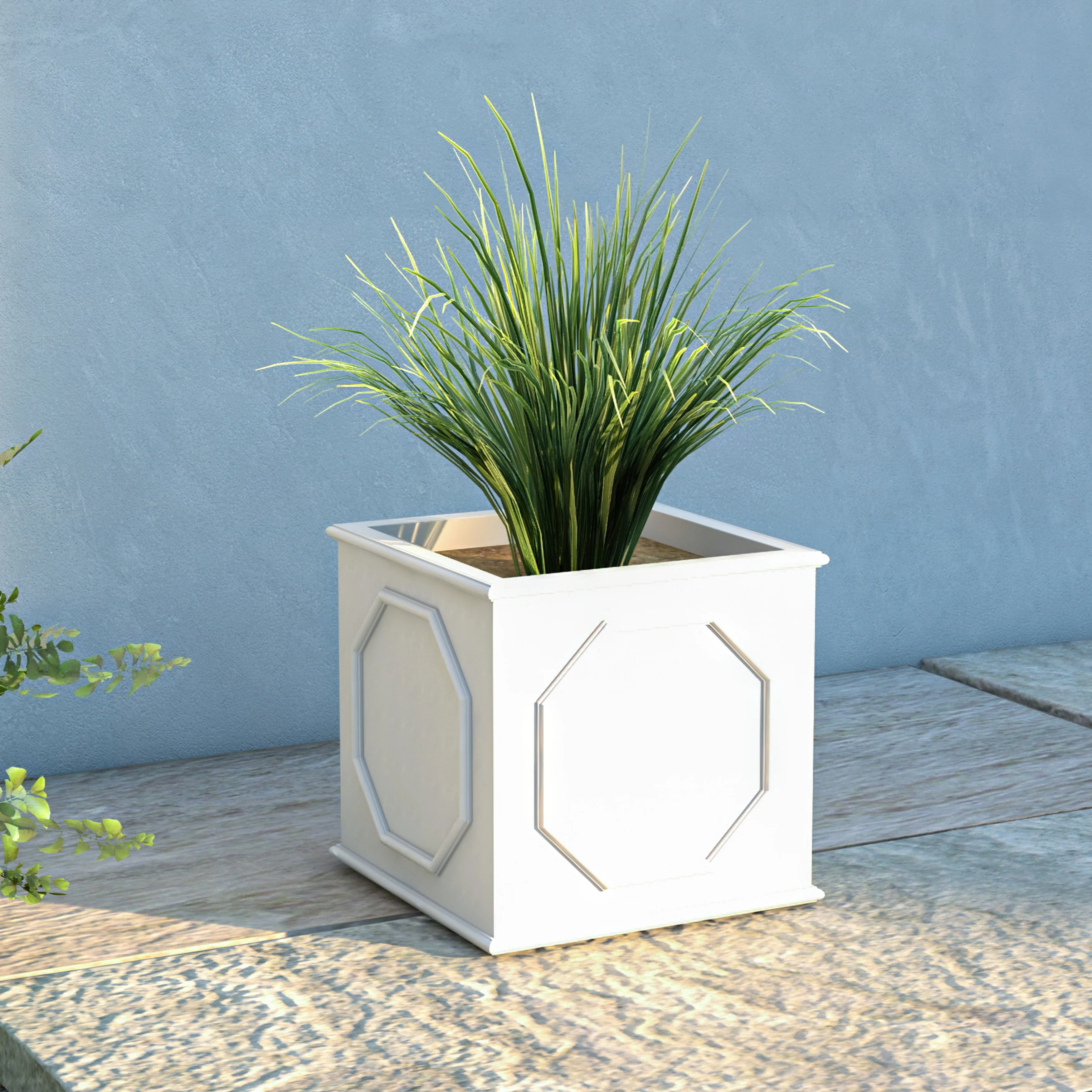 Sprout Series Cubic Fiber Stone Planter in White 8 Cube