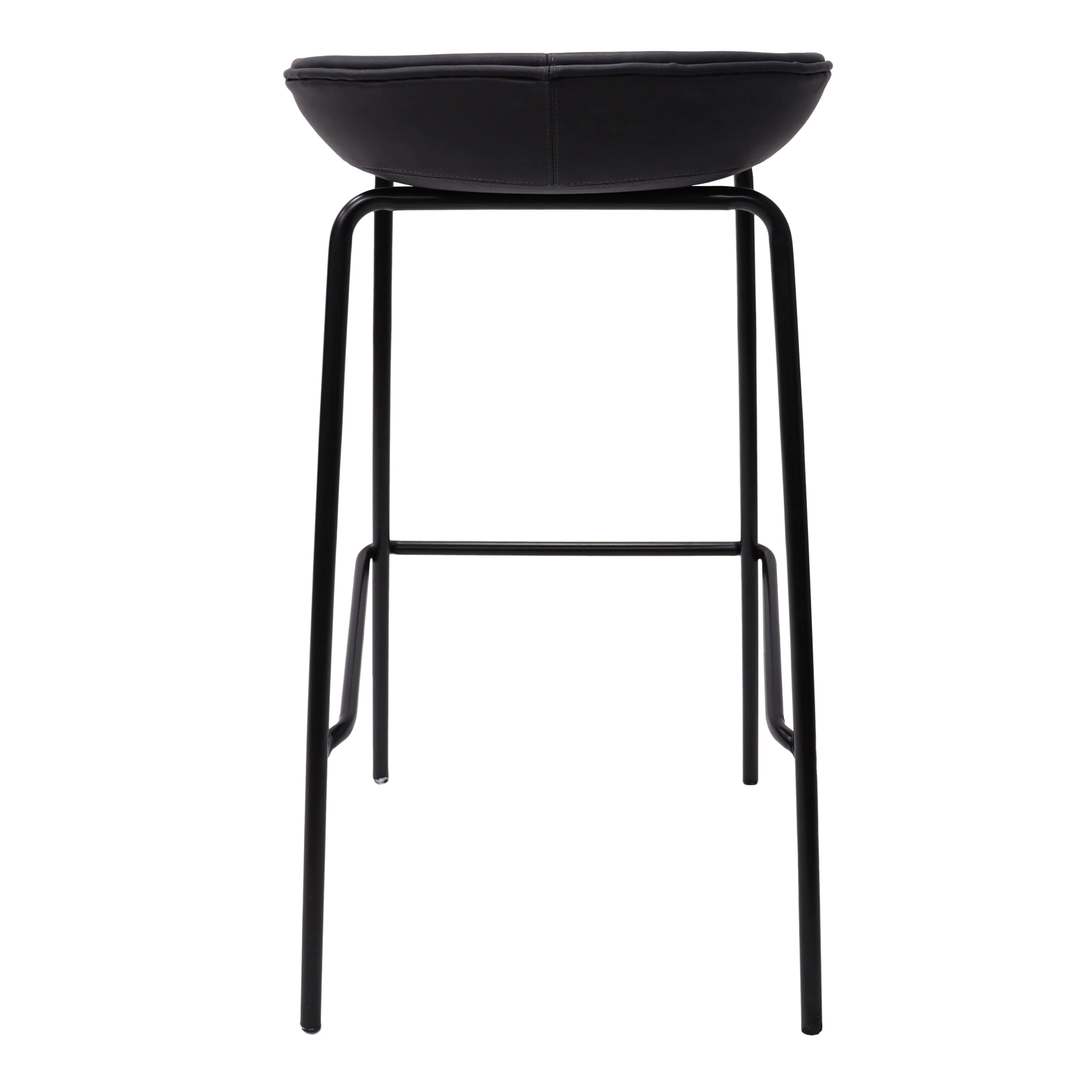 Servos Modern Barstool with Upholstered Faux Leather Seat and Powder Coated Iron Frame in Black