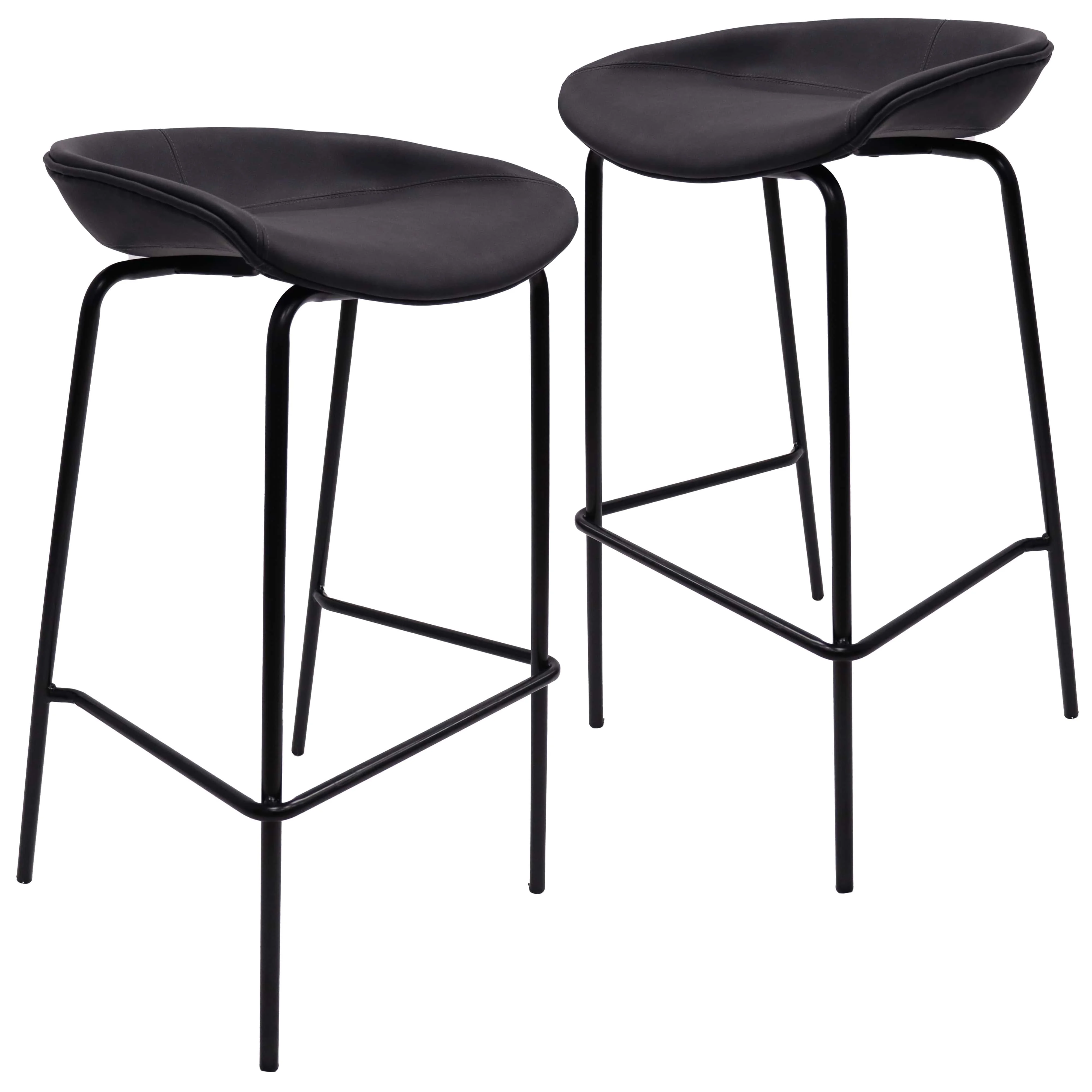Servos Modern Barstool with Upholstered Faux Leather Seat and Powder Coated Iron Frame in Black