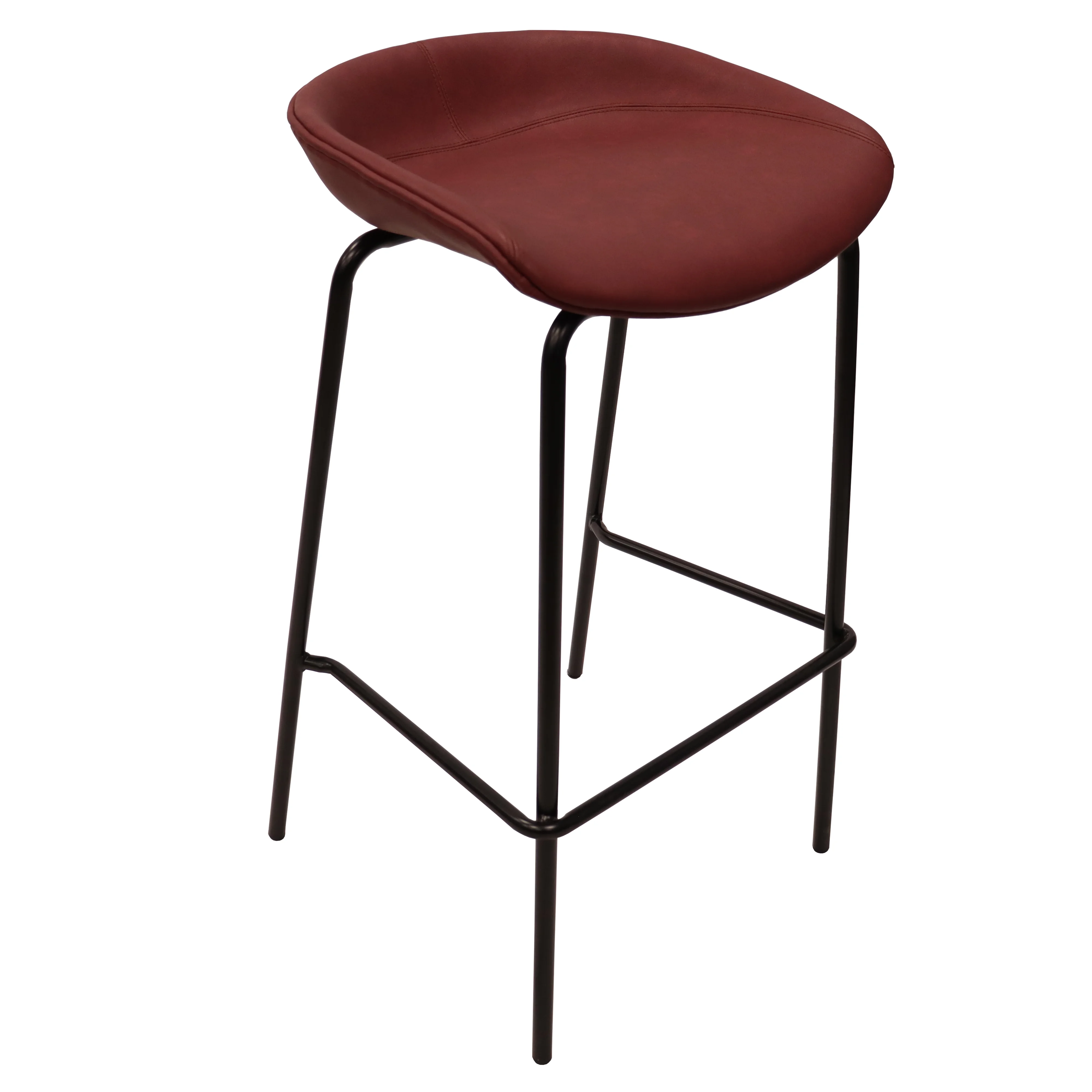 Servos Modern Barstool with Upholstered Faux Leather Seat and Powder Coated Iron Frame in Bordeaux
