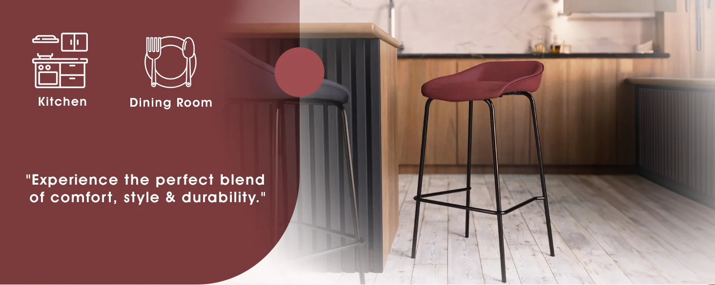 Servos Modern Barstool with Upholstered Faux Leather Seat and Powder Coated Iron Frame in Bordeaux