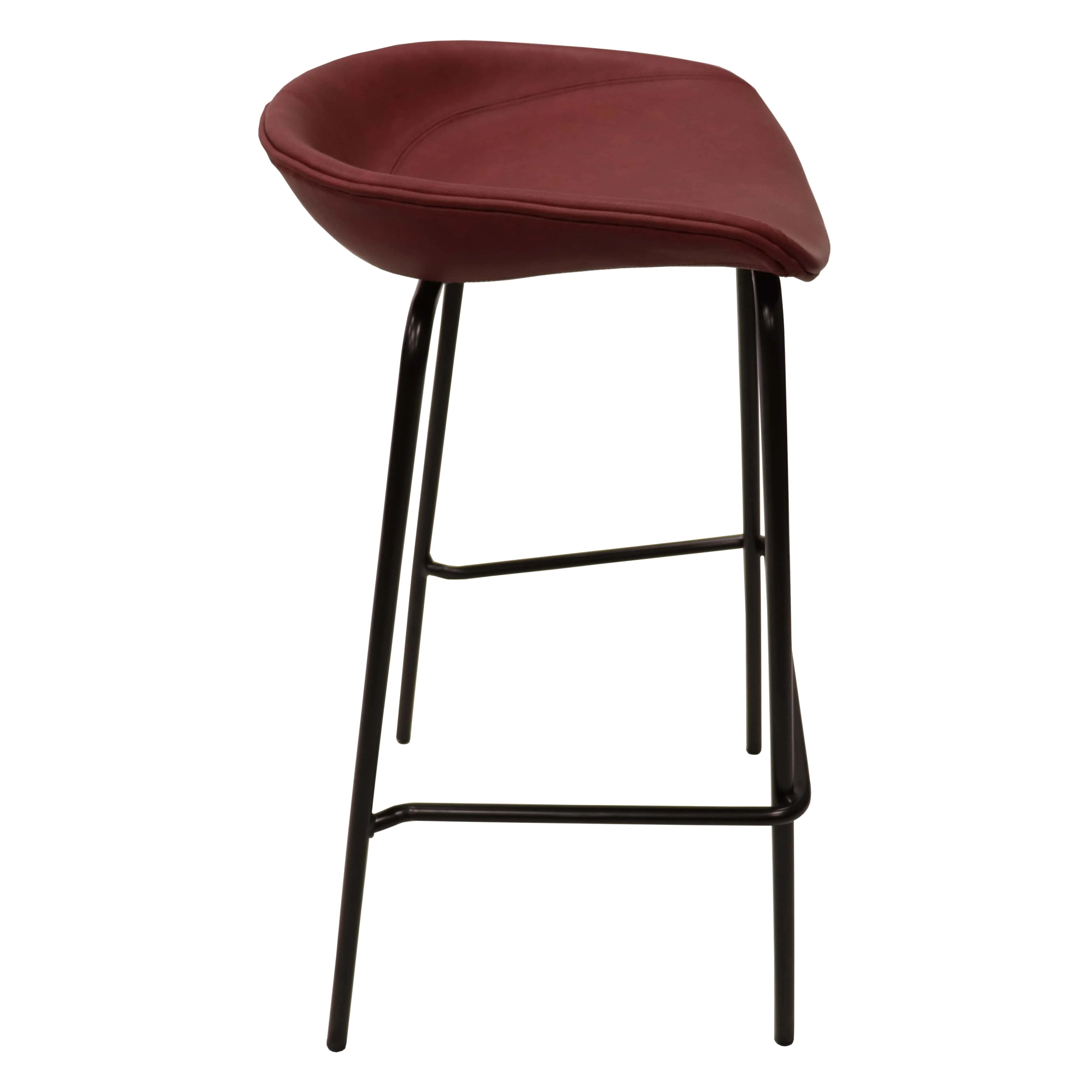 Servos Modern Barstool with Upholstered Faux Leather Seat and Powder Coated Iron Frame in Bordeaux