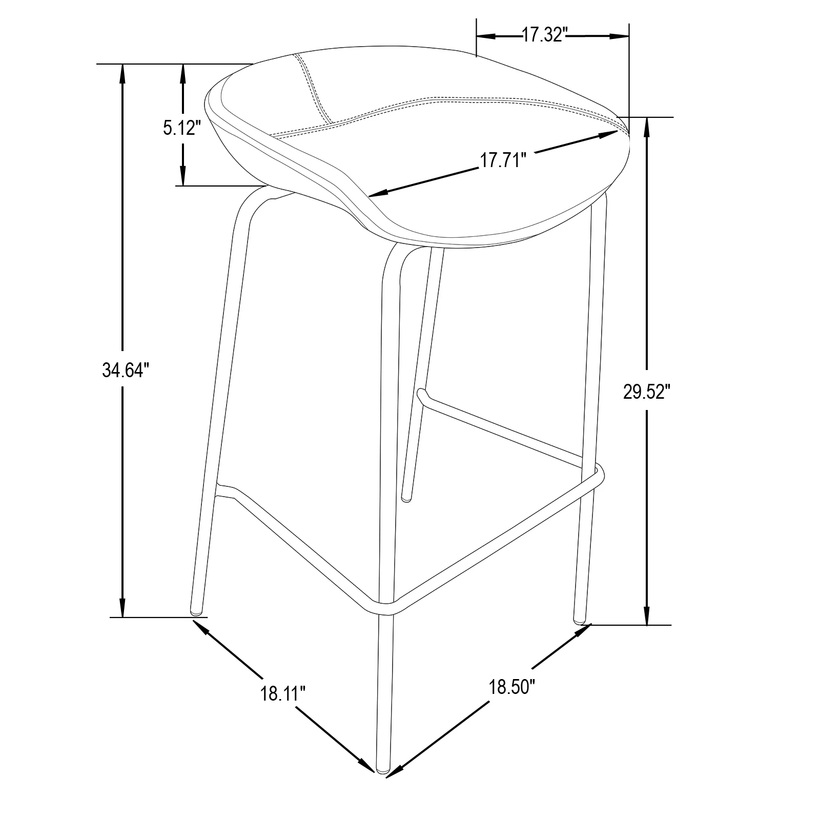 Servos Modern Barstool with Upholstered Faux Leather Seat and Powder Coated Iron Frame in Bordeaux