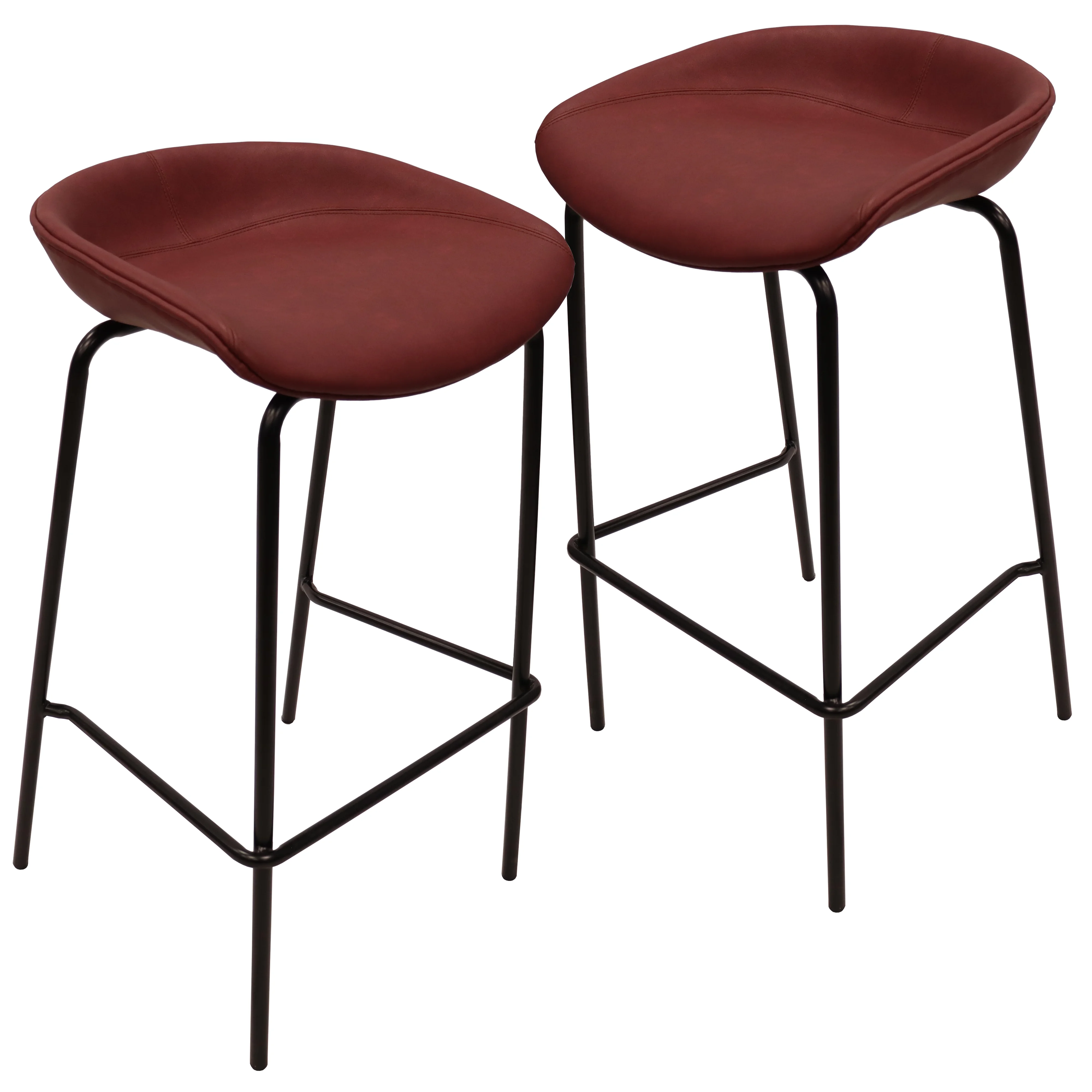 Servos Modern Barstool with Upholstered Faux Leather Seat and Powder Coated Iron Frame in Bordeaux