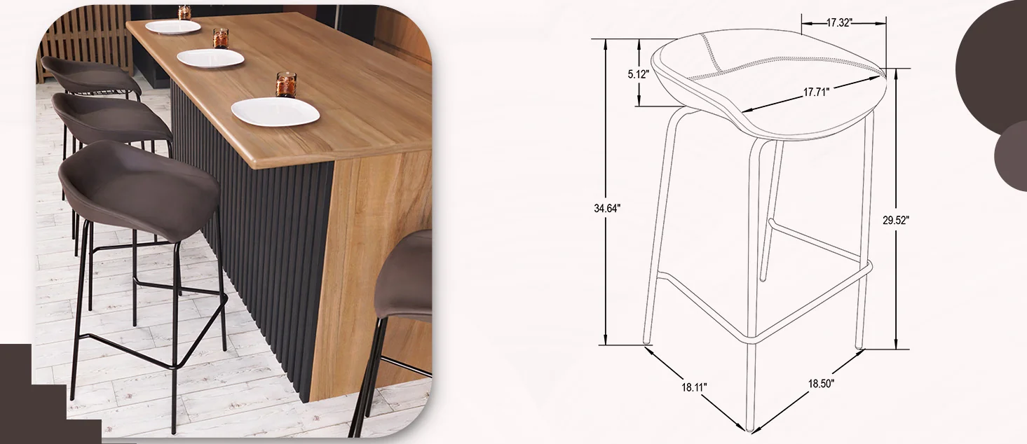 Servos Modern Barstool with Upholstered Faux Leather Seat and Powder Coated Iron Frame in Elephant Grey