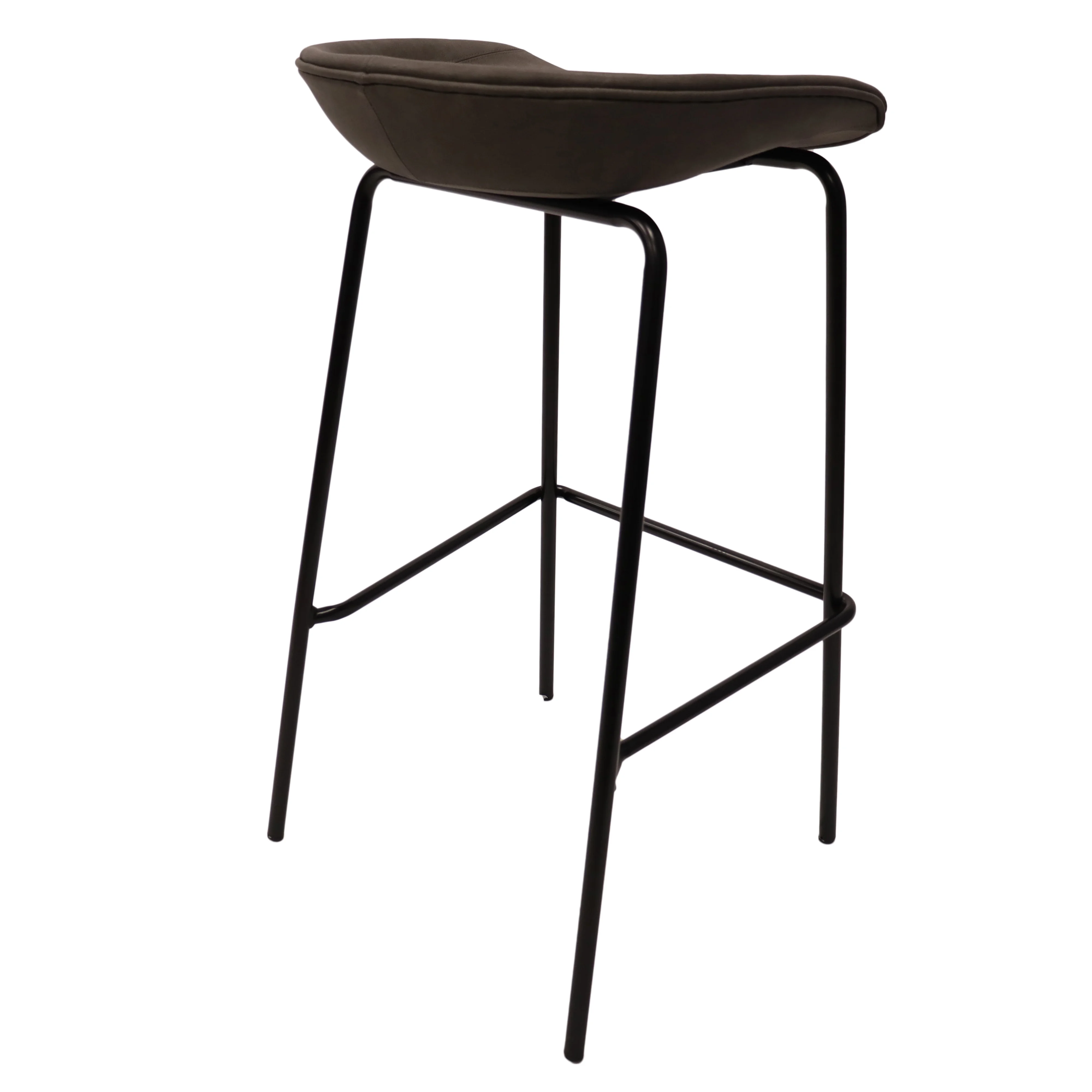 Servos Modern Barstool with Upholstered Faux Leather Seat and Powder Coated Iron Frame in Elephant Grey