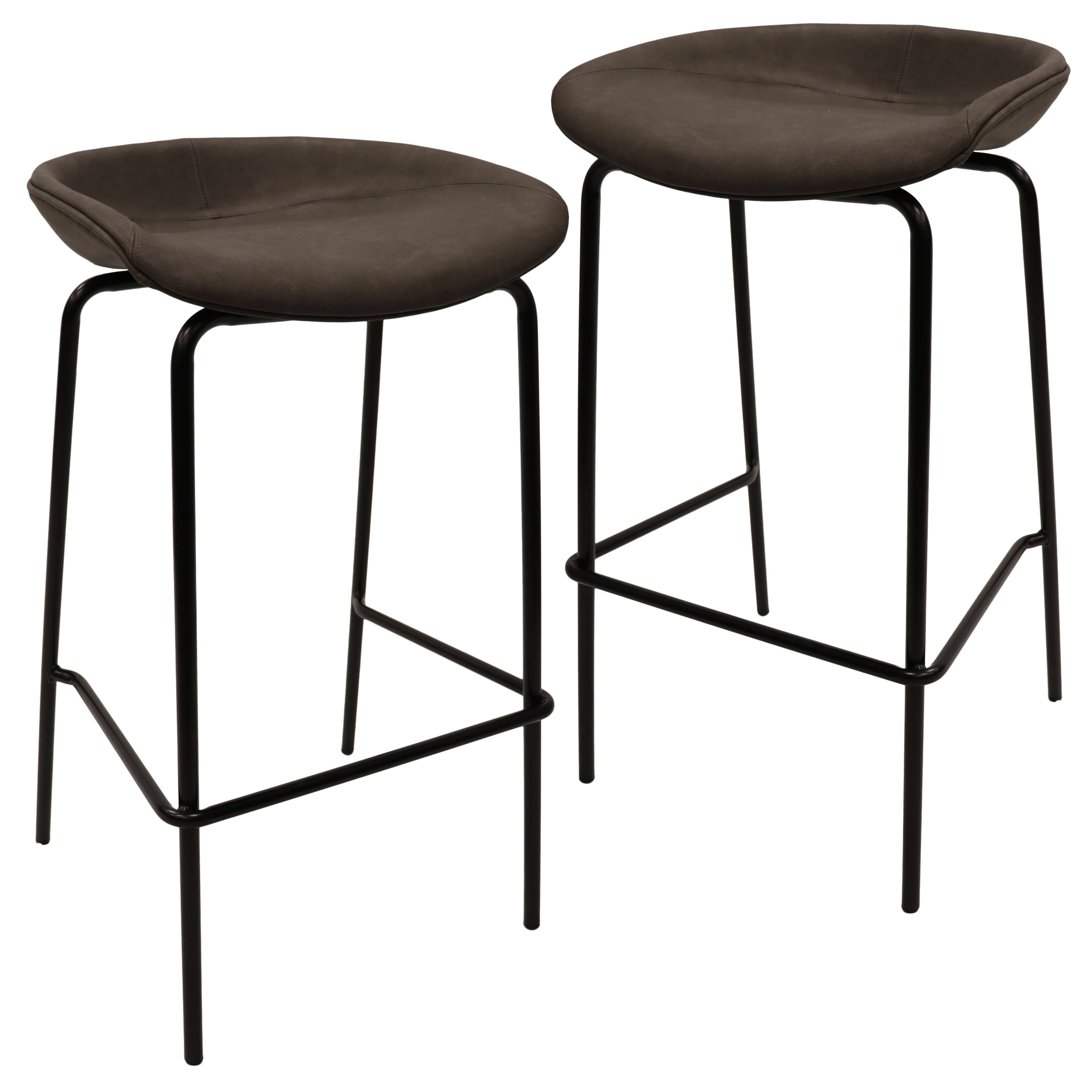 Servos Modern Barstool with Upholstered Faux Leather Seat and Powder Coated Iron Frame in Elephant Grey