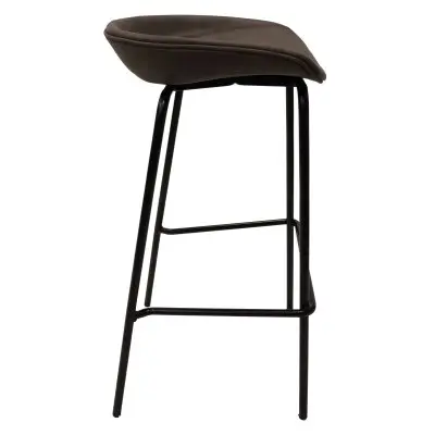 Servos Modern Barstool with Upholstered Faux Leather Seat and Powder Coated Iron Frame in Elephant Grey
