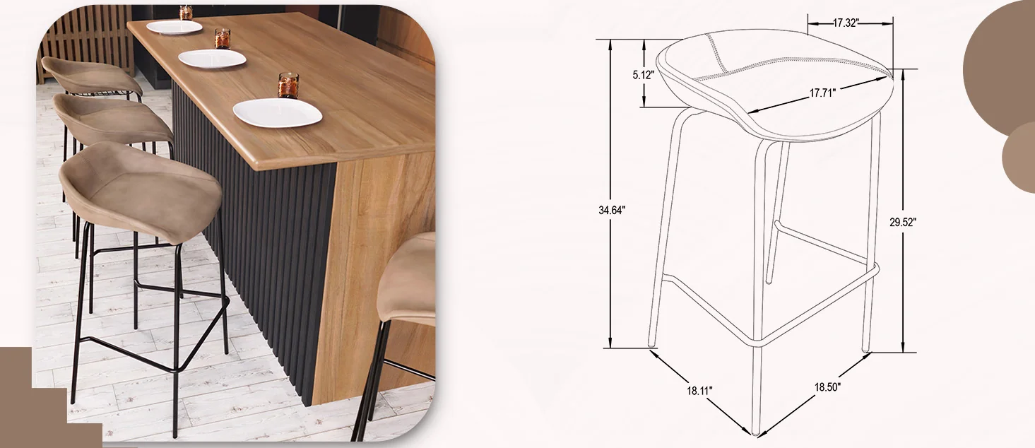 Servos Modern Barstool with Upholstered Faux Leather Seat and Powder Coated Iron Frame in Sand Brown