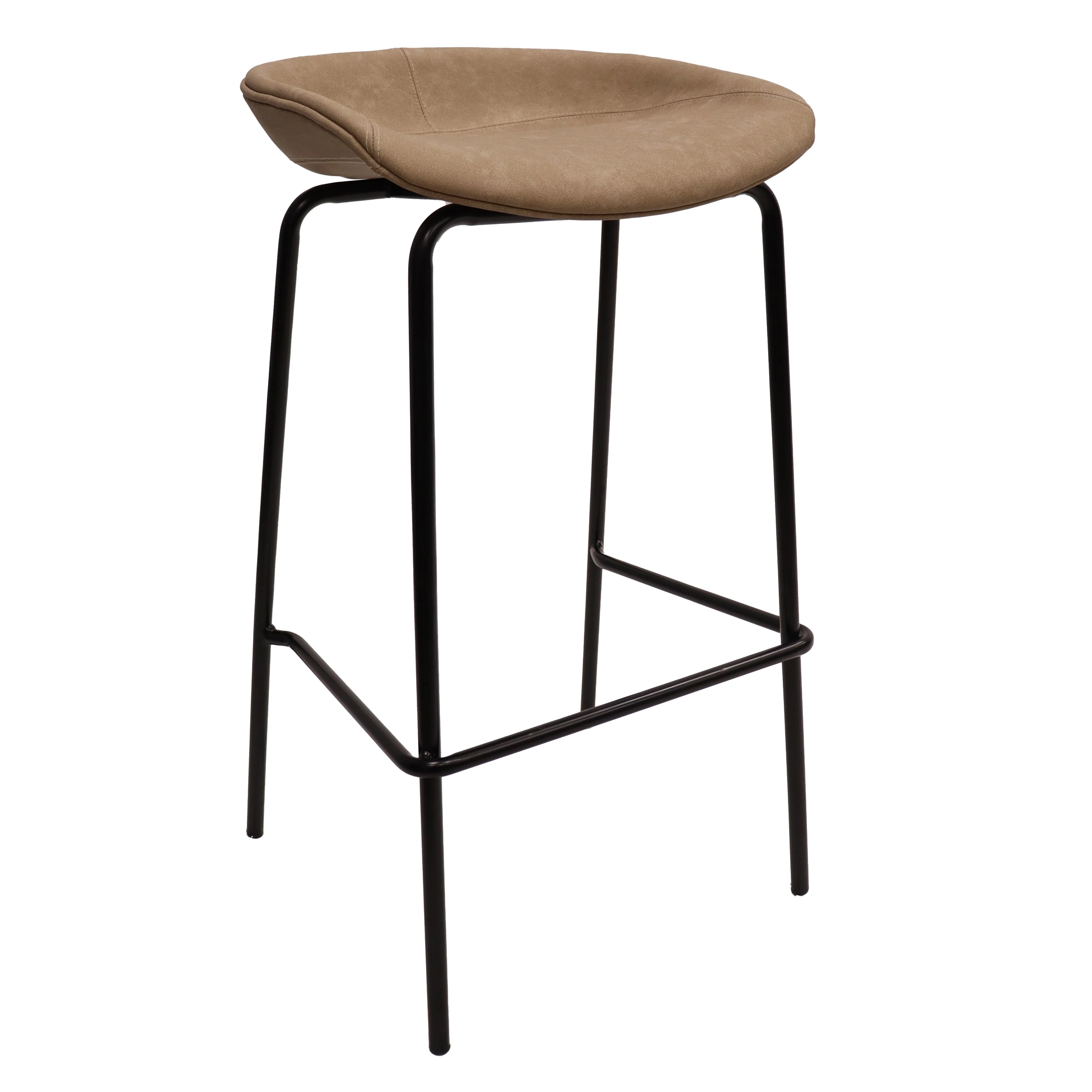 Servos Modern Barstool with Upholstered Faux Leather Seat and Powder Coated Iron Frame in Sand Brown