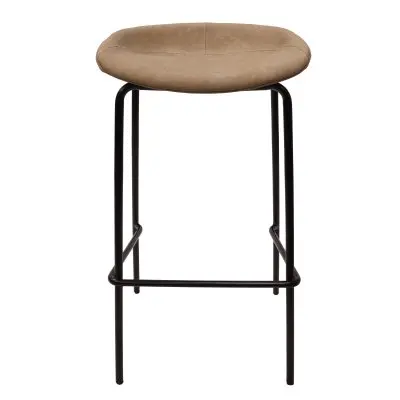 Servos Modern Barstool with Upholstered Faux Leather Seat and Powder Coated Iron Frame in Sand Brown