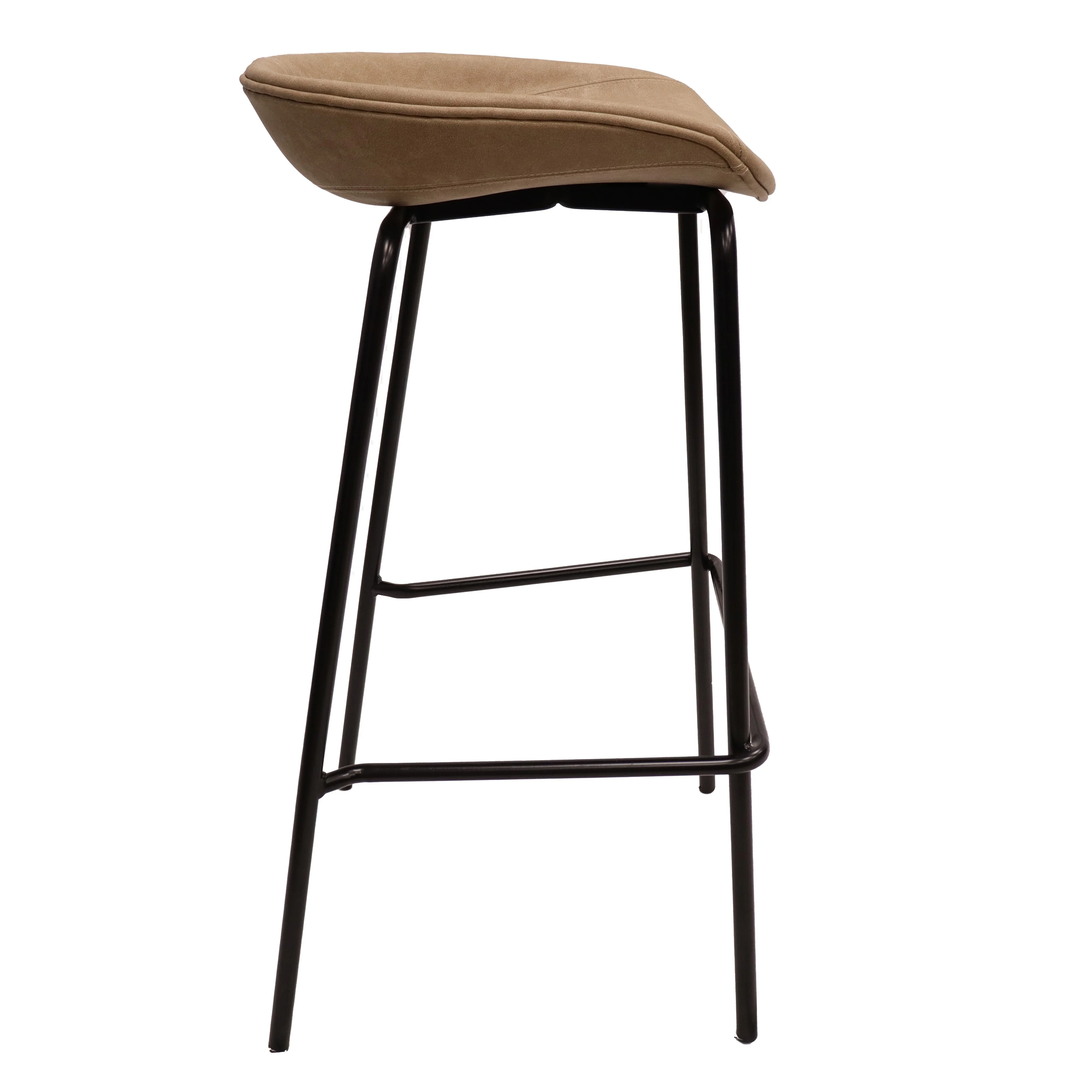Servos Modern Barstool with Upholstered Faux Leather Seat and Powder Coated Iron Frame in Sand Brown