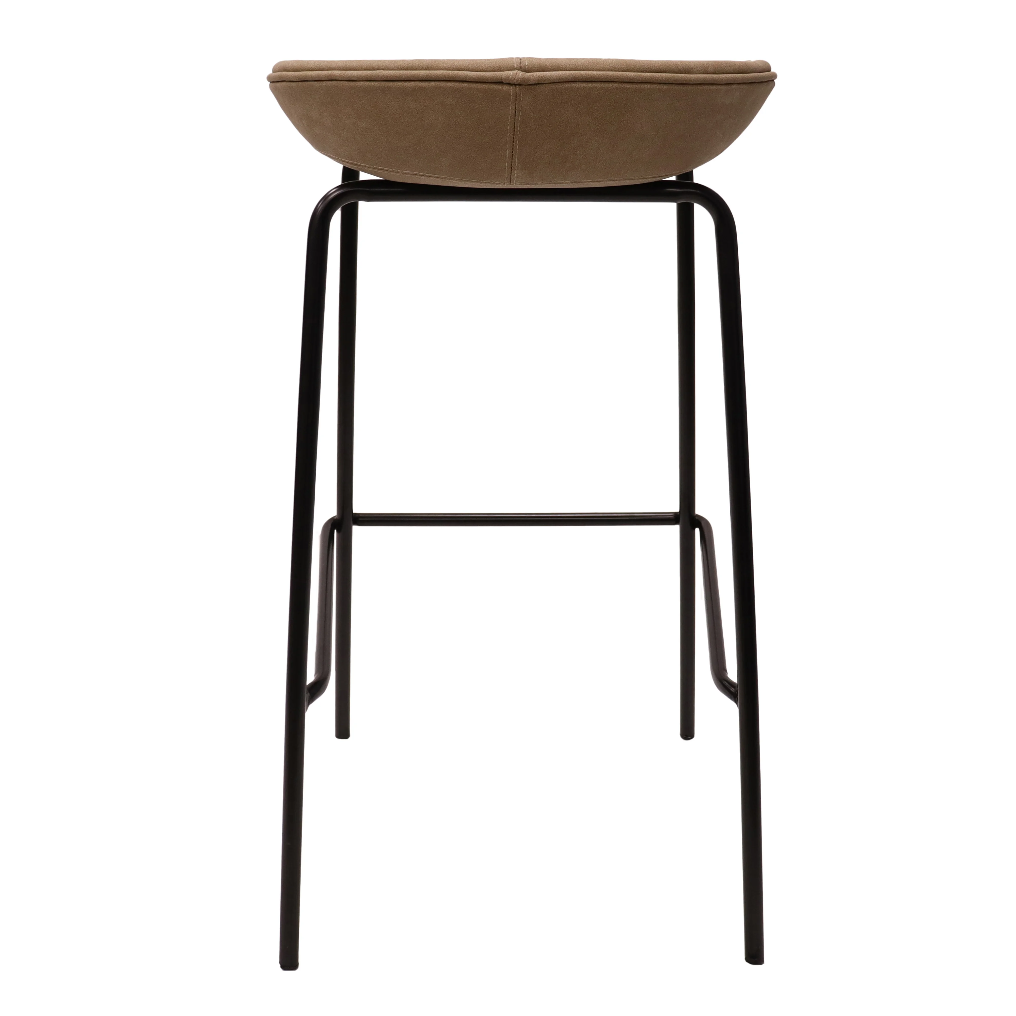 Servos Modern Barstool with Upholstered Faux Leather Seat and Powder Coated Iron Frame in Sand Brown
