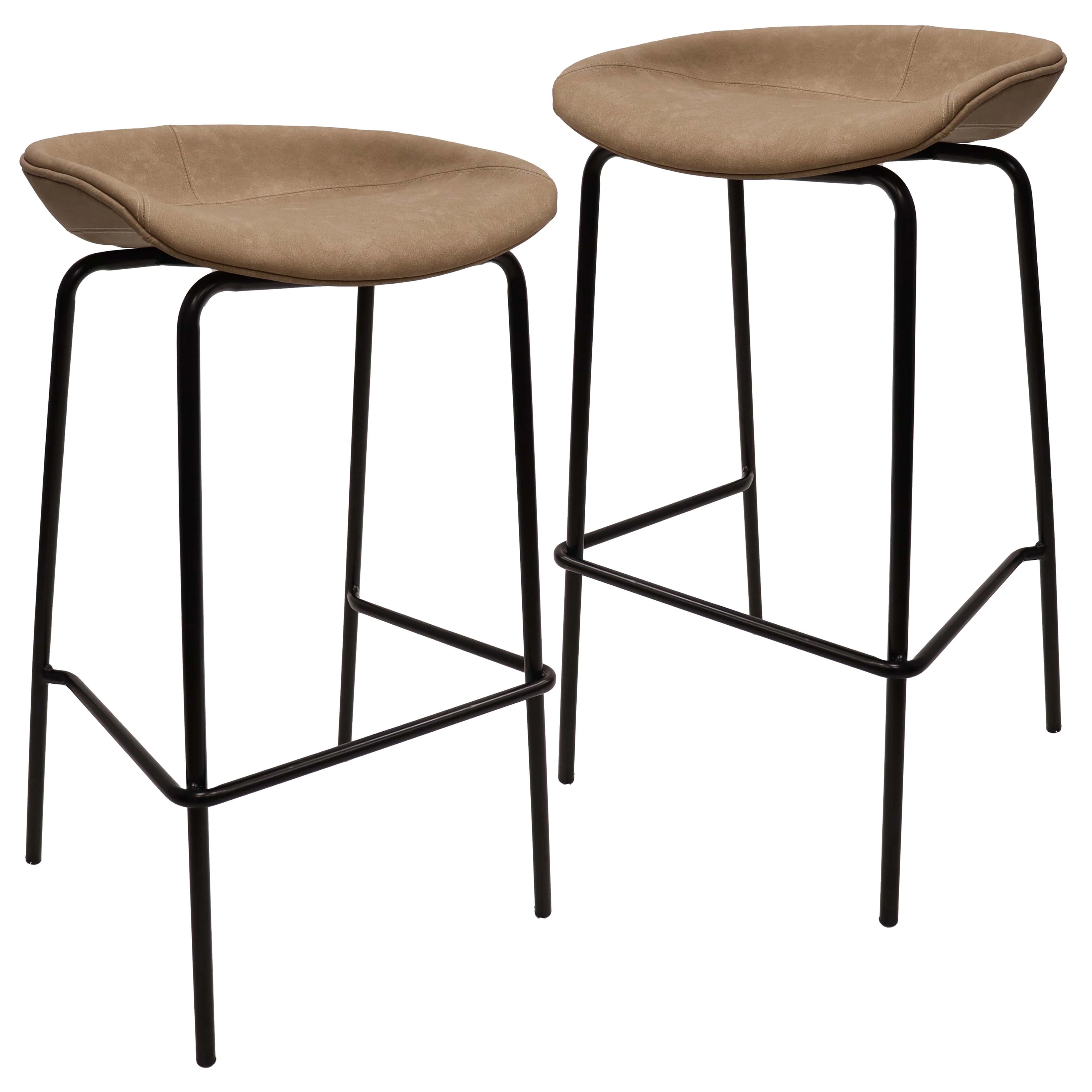 Servos Modern Barstool with Upholstered Faux Leather Seat and Powder Coated Iron Frame in Sand Brown