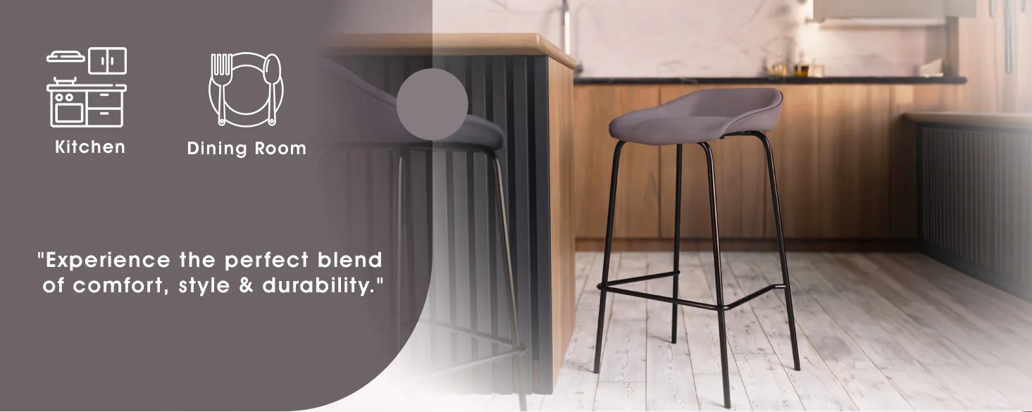 Servos Modern Barstool with Upholstered Faux Leather Seat and Powder Coated Iron Frame in Light Grey