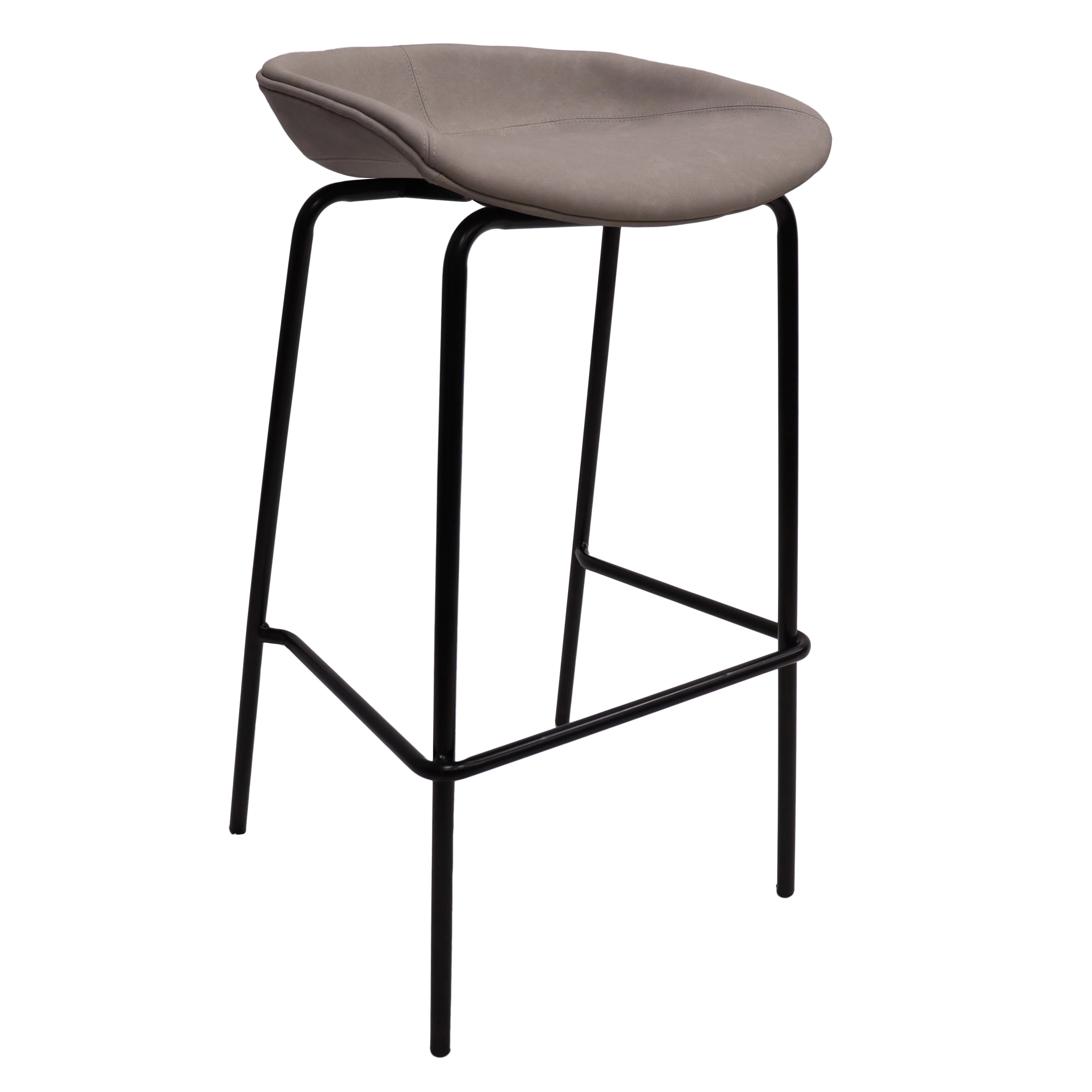 Servos Modern Barstool with Upholstered Faux Leather Seat and Powder Coated Iron Frame in Light Grey