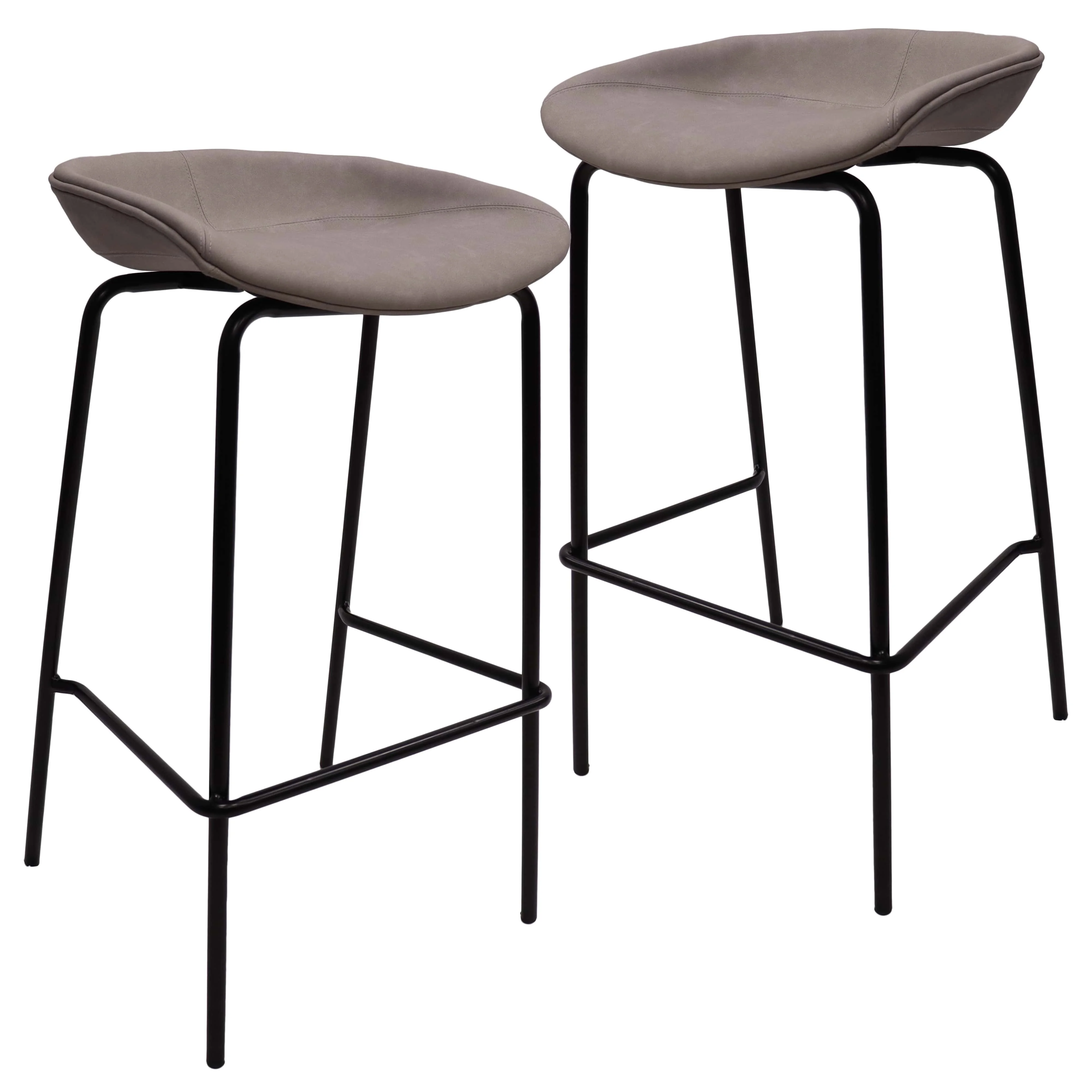 Servos Modern Barstool with Upholstered Faux Leather Seat and Powder Coated Iron Frame in Light Grey