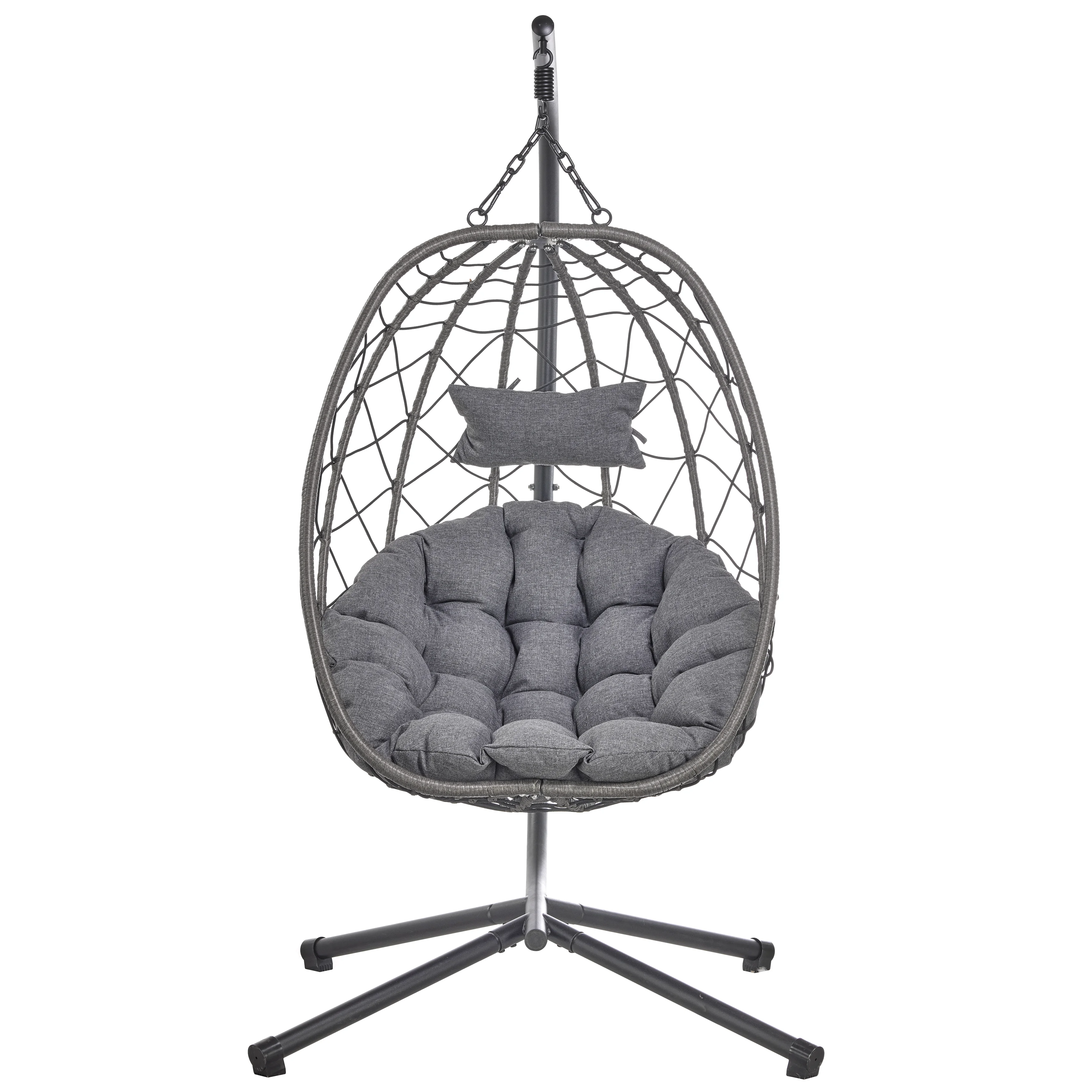 Summit Series Outdoor Egg Swing Chair In Black With CHarcoal Cushions