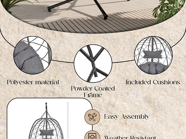 Summit Series Outdoor Egg Swing Chair In Black With CHarcoal Cushions