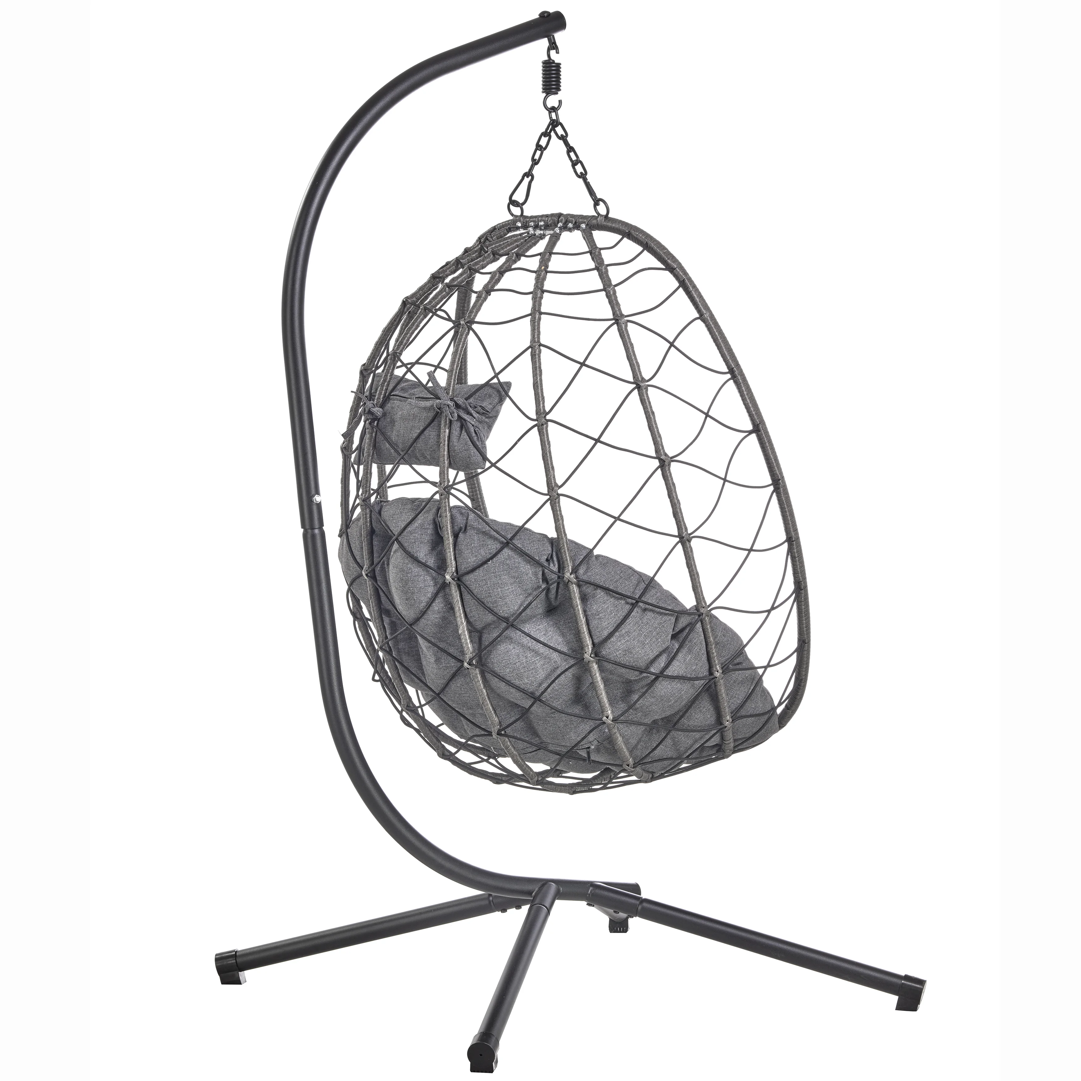 Summit Series Outdoor Egg Swing Chair In Black With CHarcoal Cushions