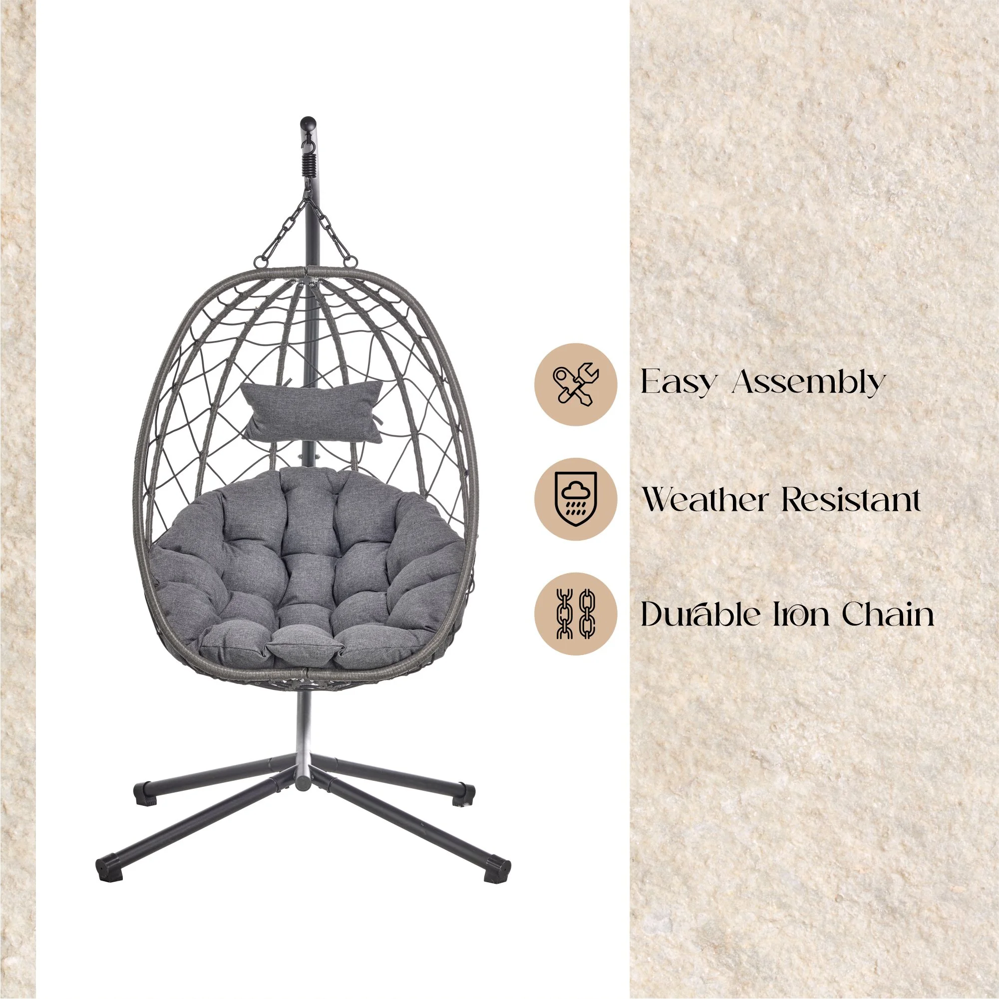 Summit Series Outdoor Egg Swing Chair In Black With CHarcoal Cushions