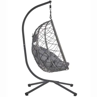Summit Series Outdoor Egg Swing Chair In Black With CHarcoal Cushions