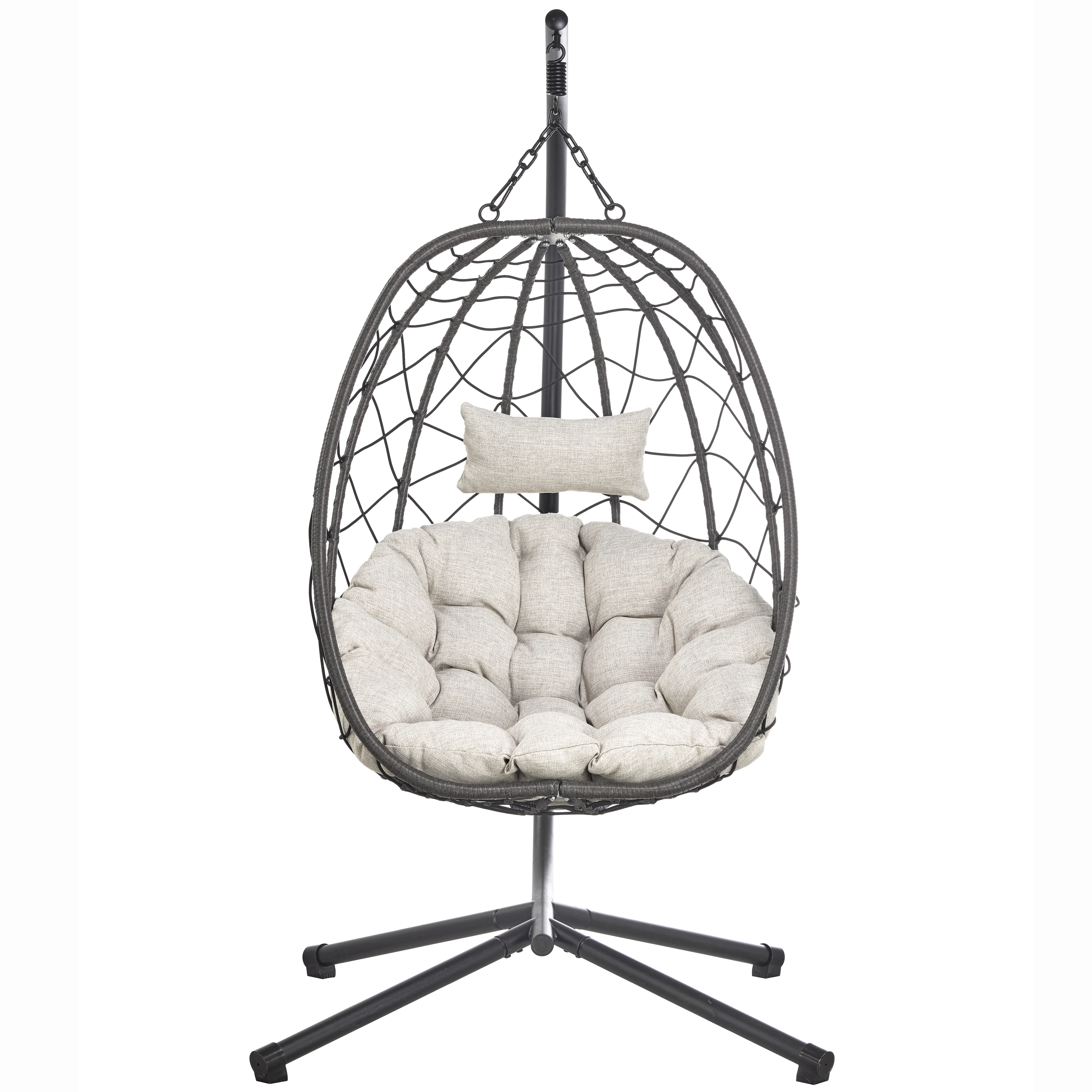 Summit Series Outdoor Egg Swing Chair In Black With Light Brown Cushions