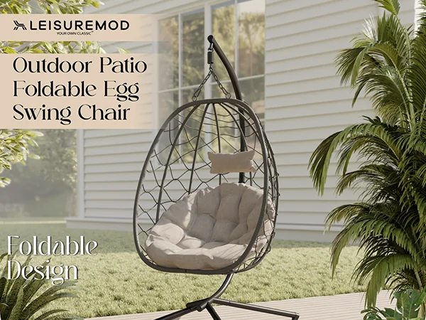Summit Series Outdoor Egg Swing Chair In Black With Light Brown Cushions