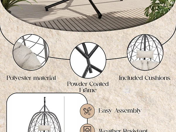 Summit Series Outdoor Egg Swing Chair In Black With Light Brown Cushions