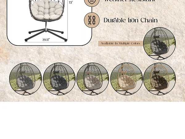 Summit Series Outdoor Egg Swing Chair In Black With Light Brown Cushions