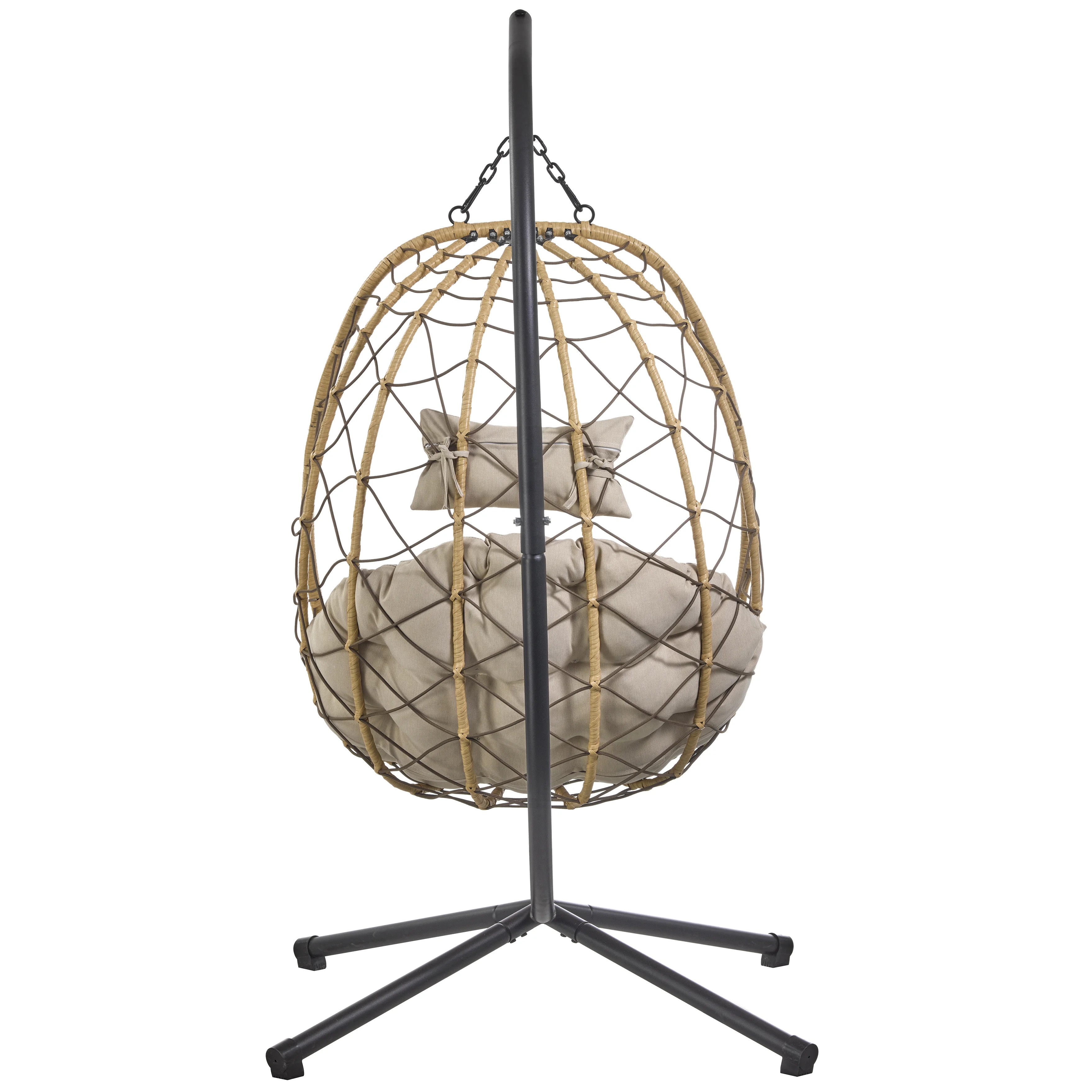 Summit Series Outdoor Egg Swing Chair In Brwon With Beige Cushions