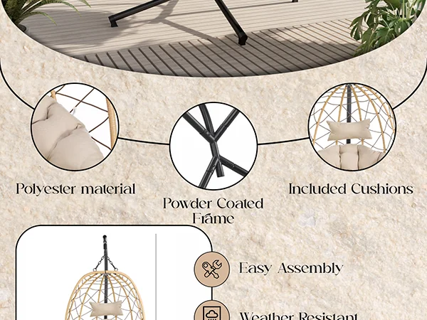 Summit Series Outdoor Egg Swing Chair In Brwon With Beige Cushions