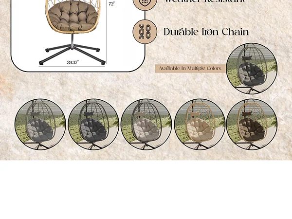 Summit Series Outdoor Egg Swing Chair In Brwon With Bown Cushions