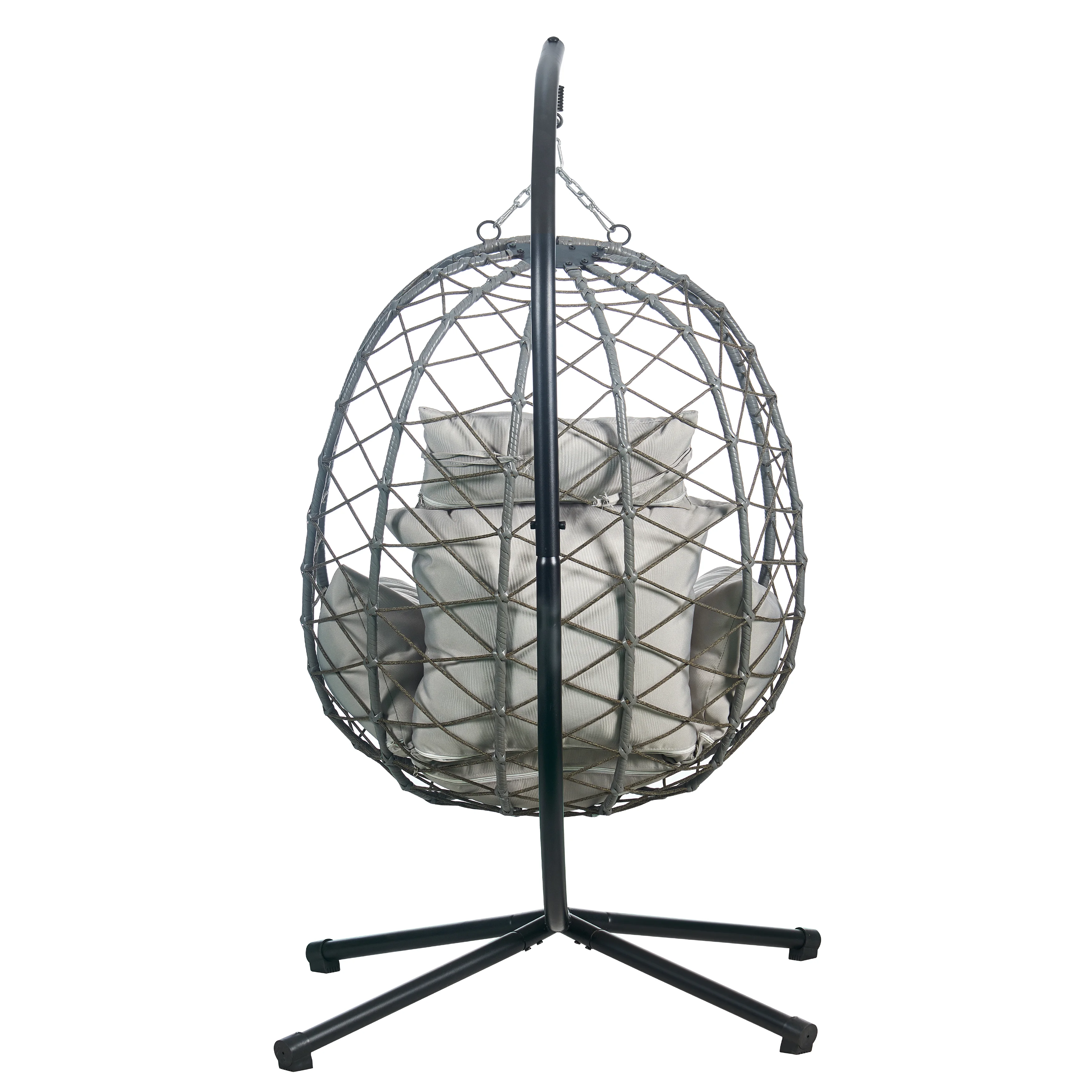 Summit Mid-Century Modern Outdoor Single Person Egg Swing Chair in Grey Steel Frame With Removable Cushions