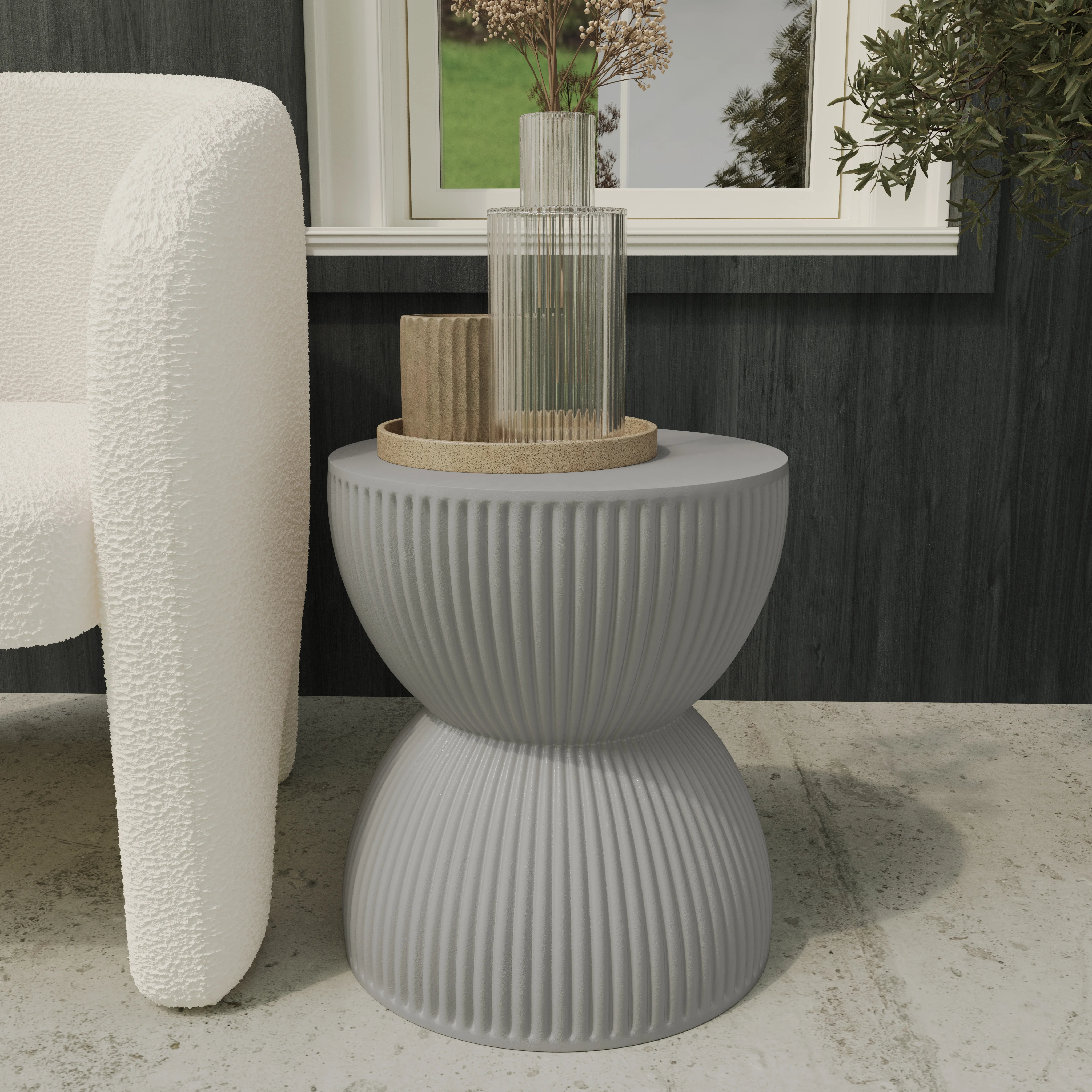 Modern Side End Table Spire Series In Grey