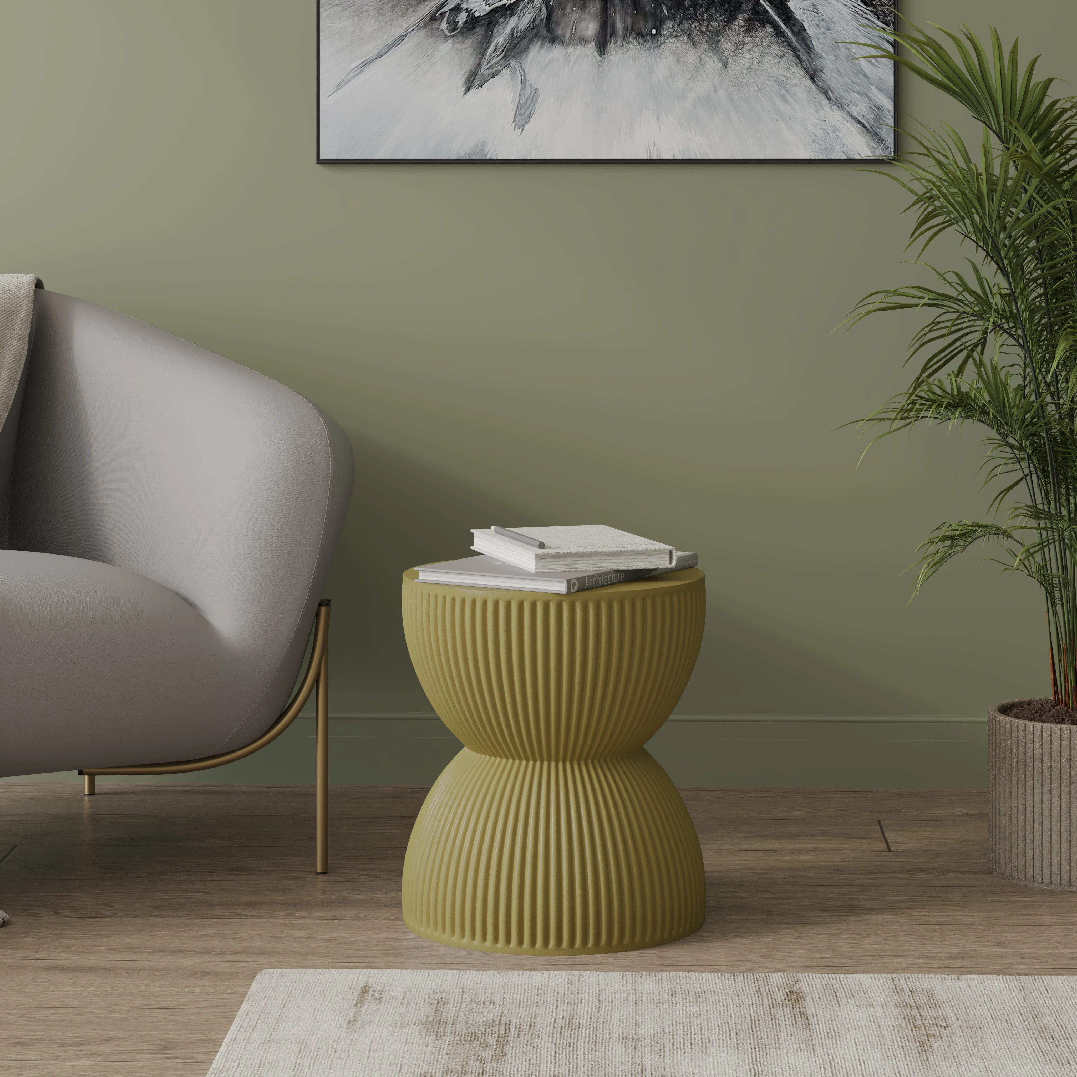Modern Side End Table Spire Series In Olive Yellow