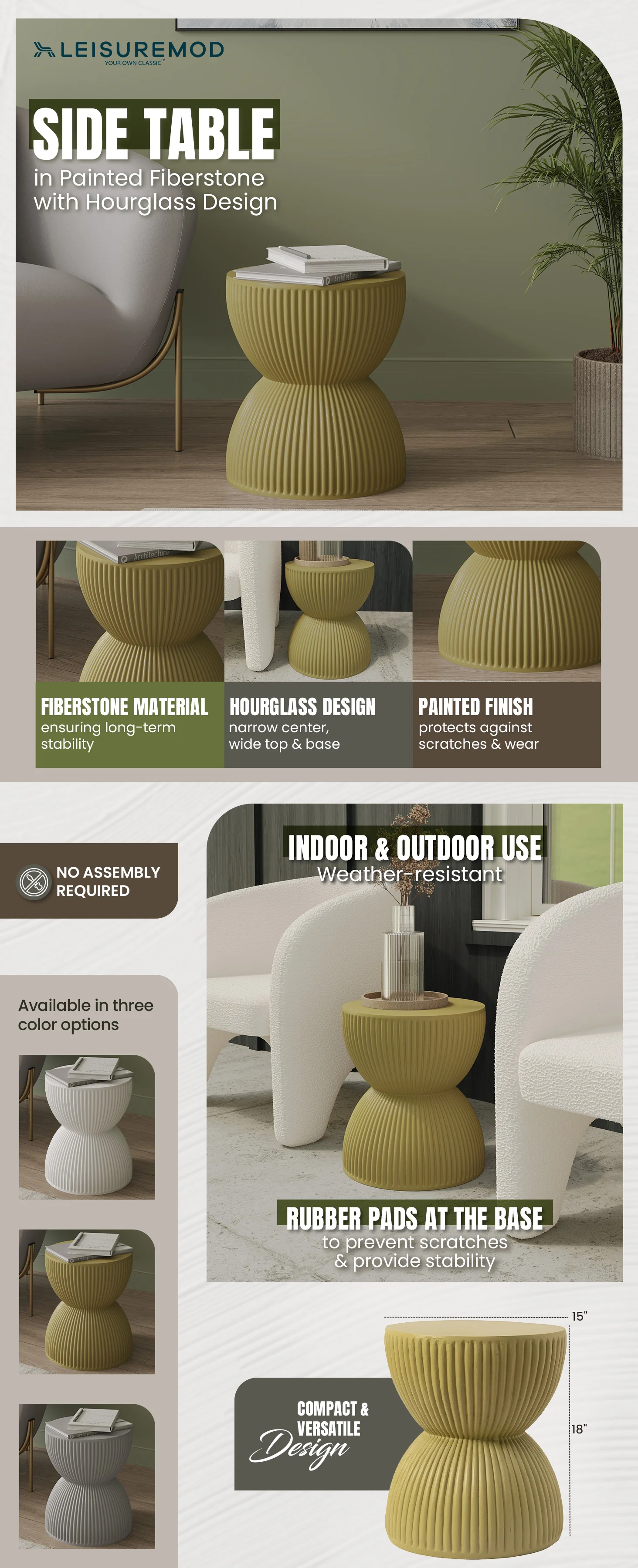 Modern Side End Table Spire Series In Olive Yellow