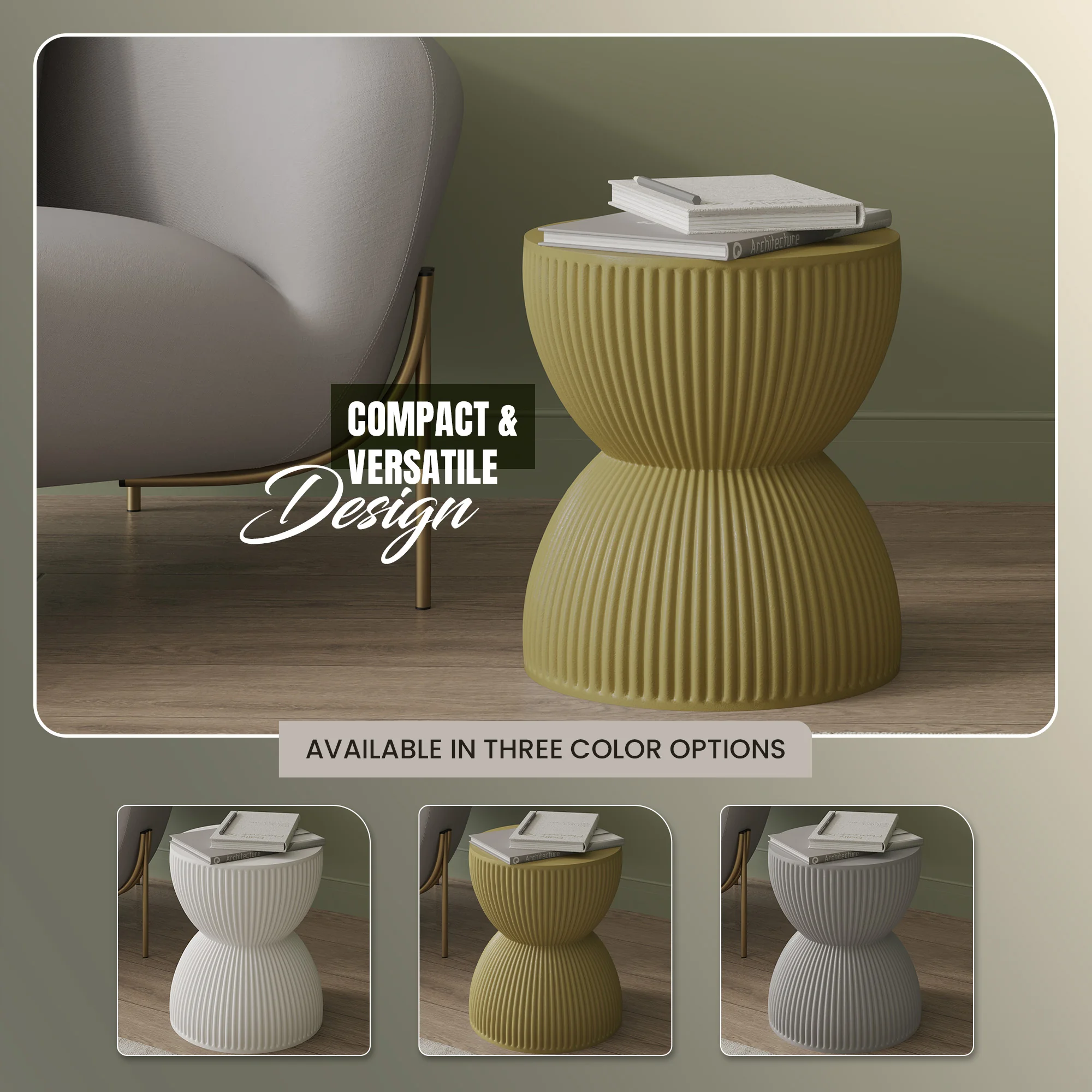Modern Side End Table Spire Series In Olive Yellow