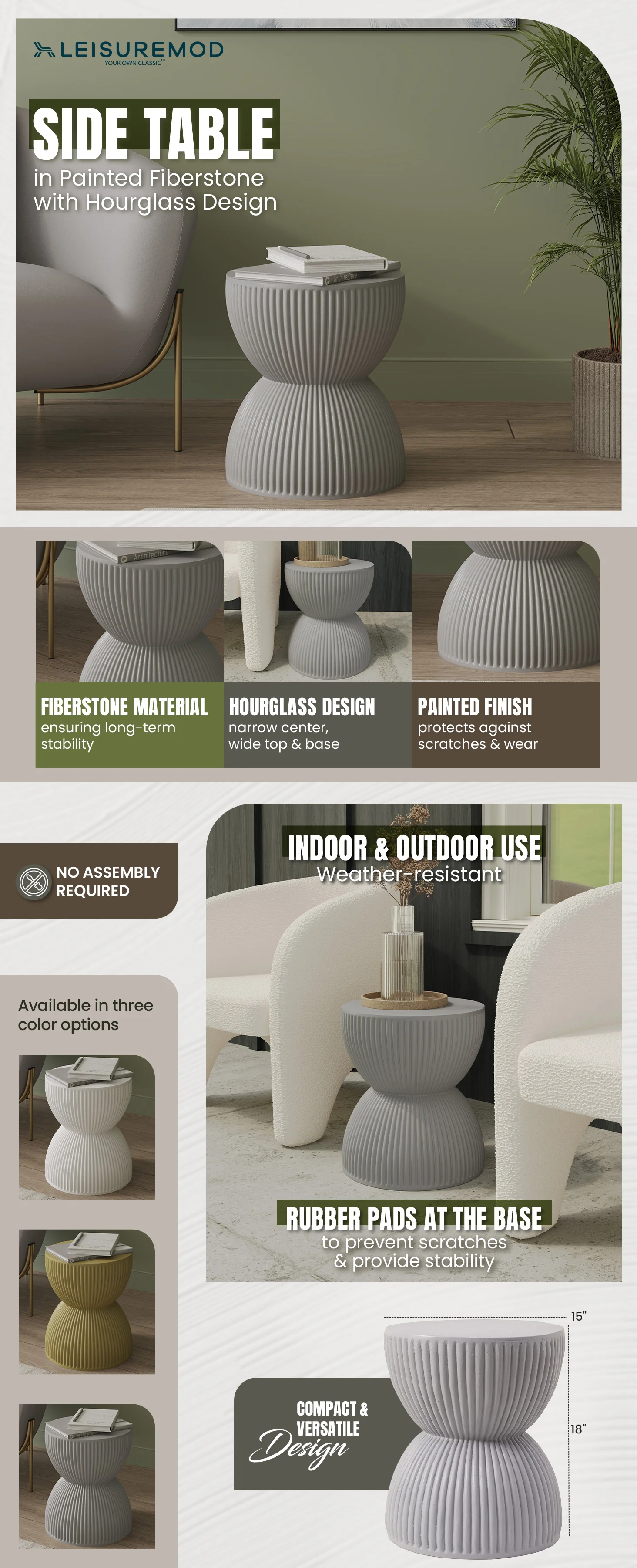 Modern Side End Table Spire Series In White