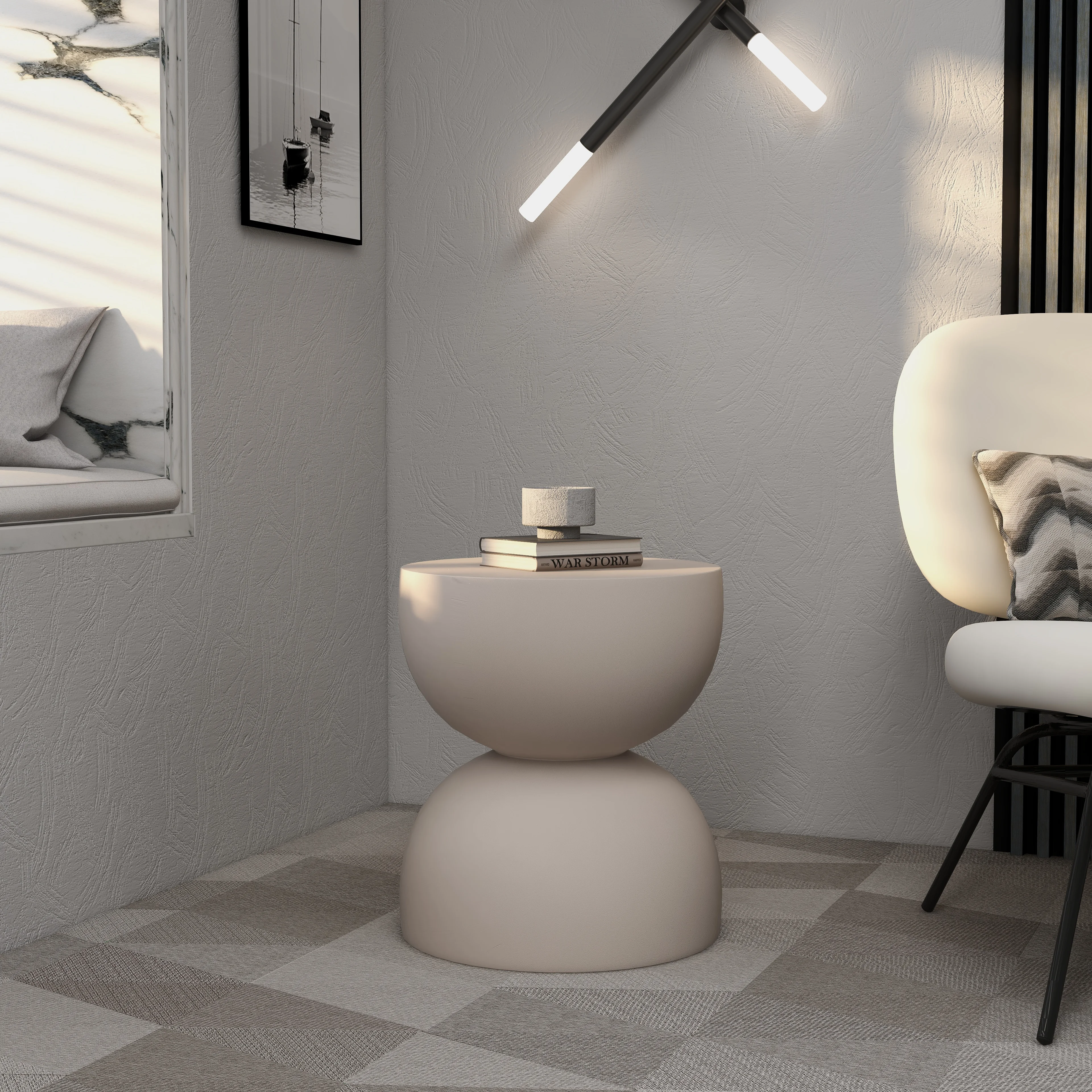 Sage Collection Fiberglass Outdoor Side Table in Beige