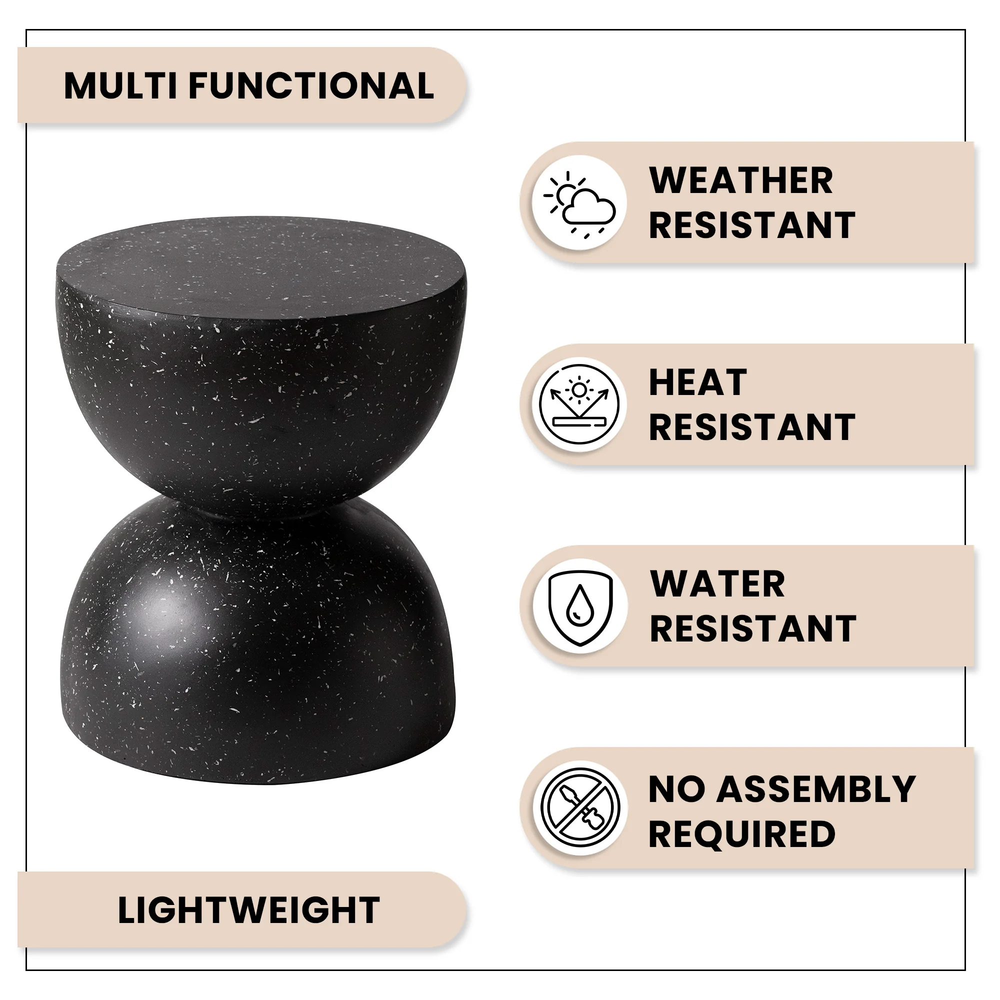 Sage Collection Fiberglass Outdoor Side Table in Black