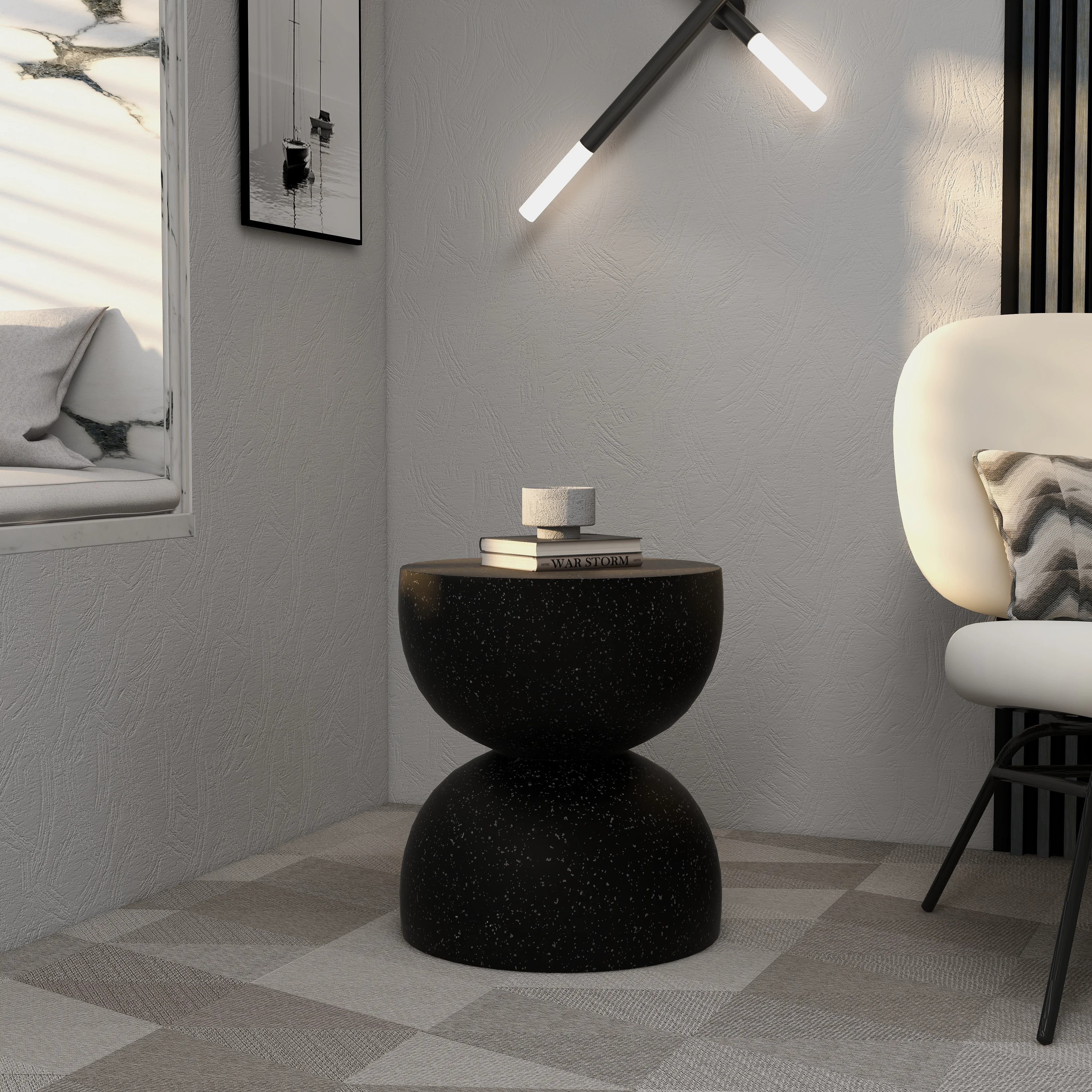 Sage Collection Fiberglass Outdoor Side Table in Black