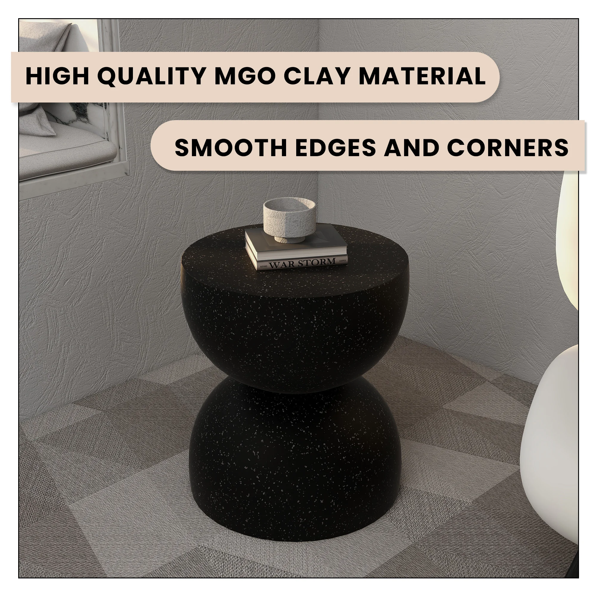 Sage Collection Fiberglass Outdoor Side Table in Black