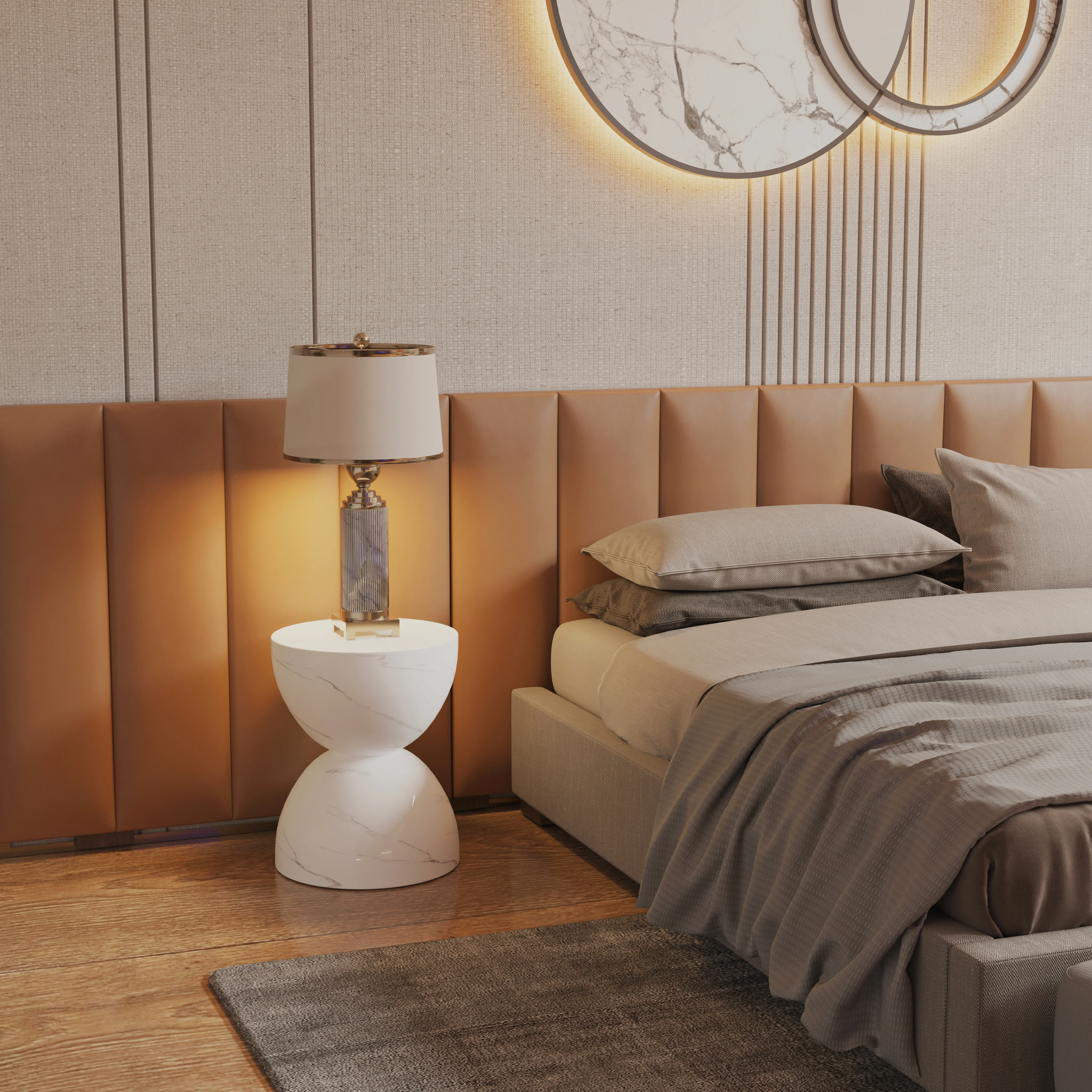 Sage Collection Fiberglass Outdoor Side Table in Marbled White