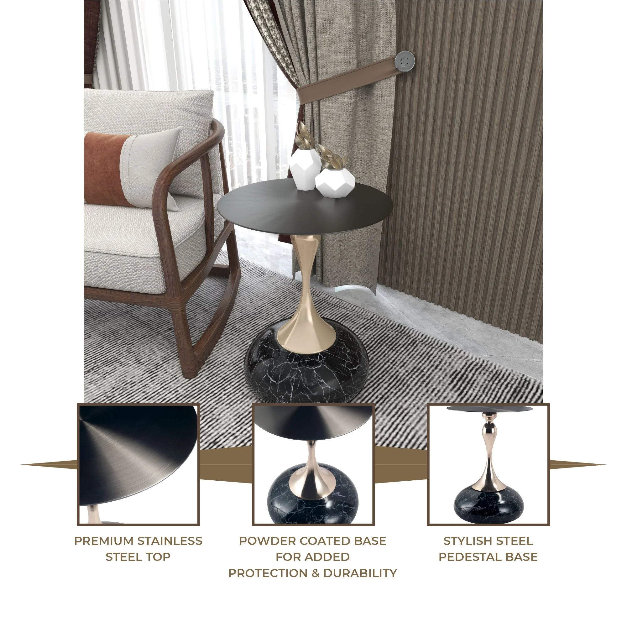 Savoy Collection Modern End Table In Stone Black