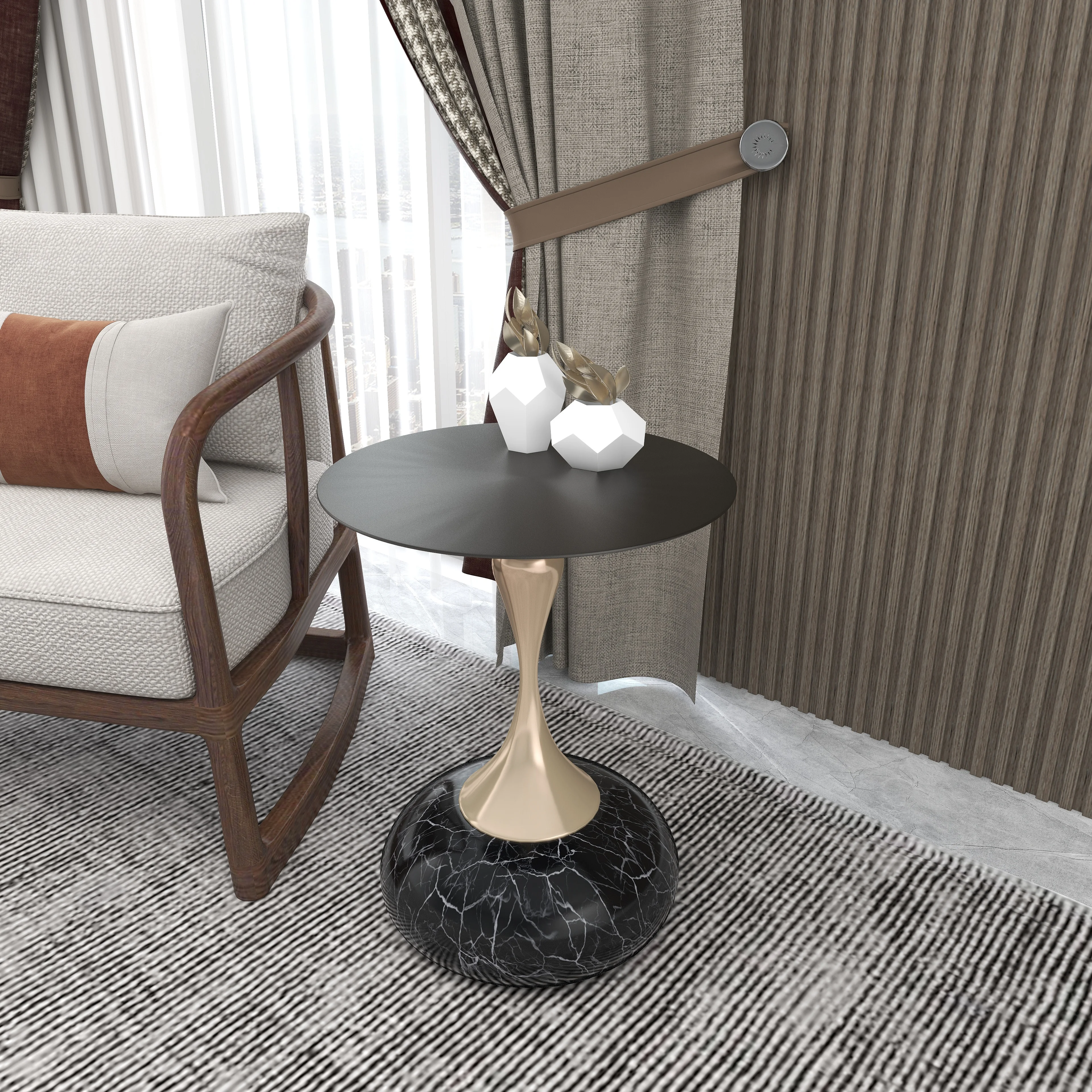 Savoy Collection Modern End Table In Stone Black