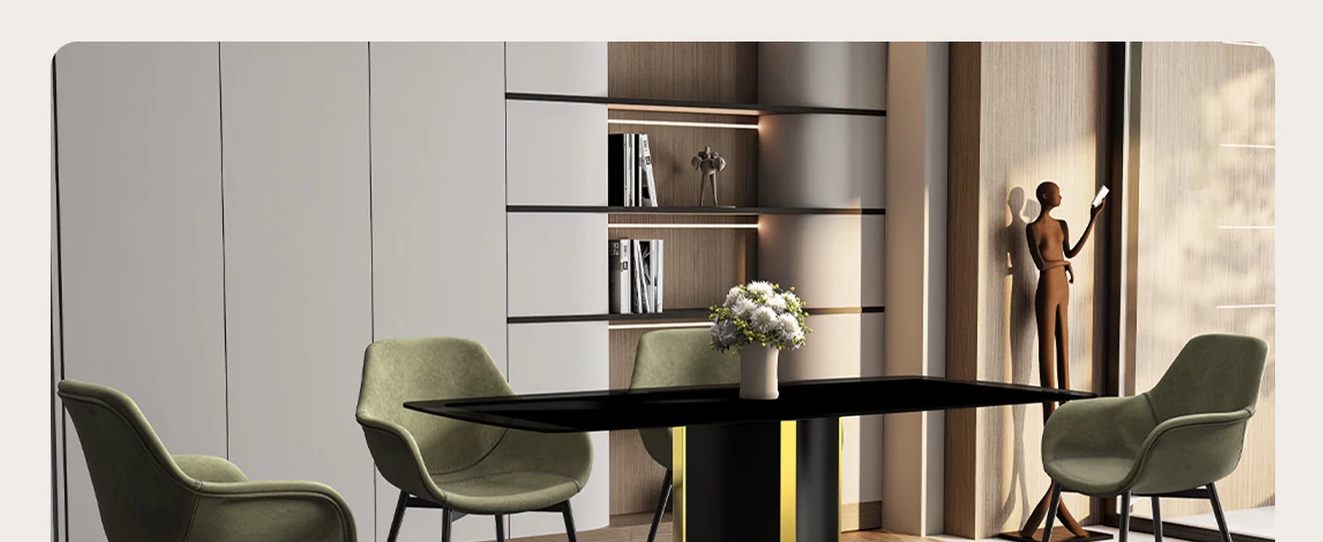 Sylva Series Modern Dining Table Black and Gold Base, With 55 Black Glass Top