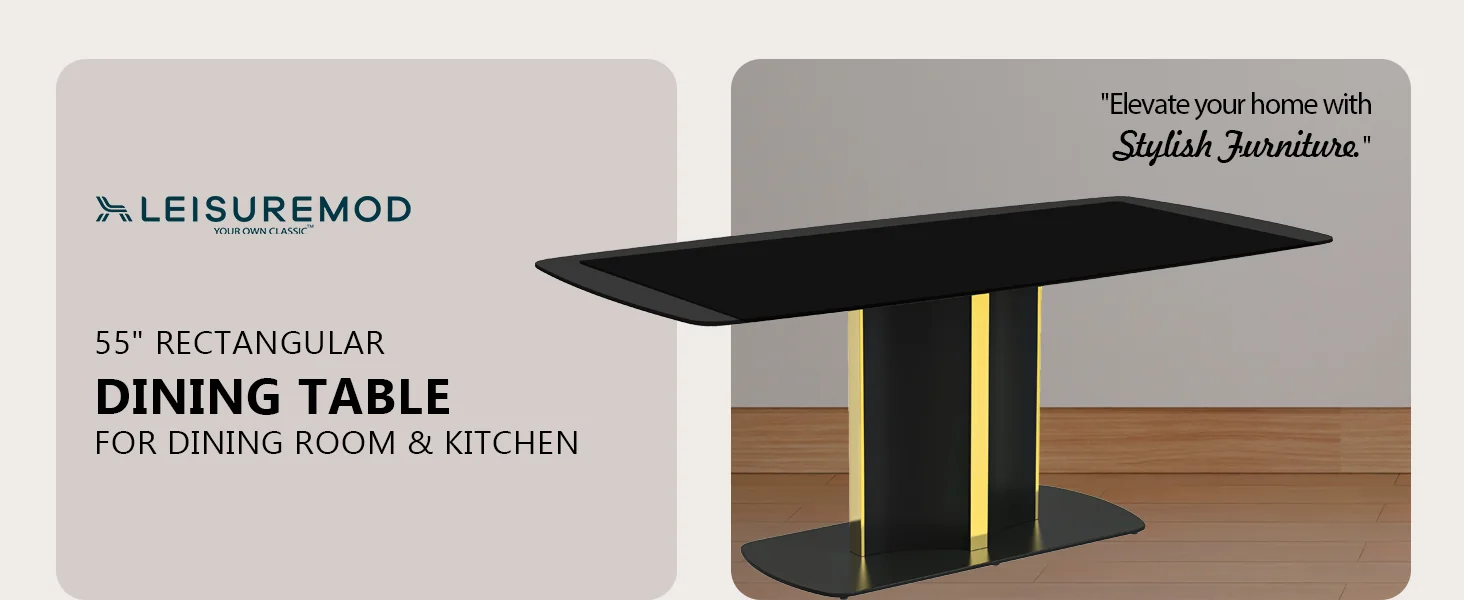 Sylva Series Modern Dining Table Black and Gold Base, With 55 Black Glass Top