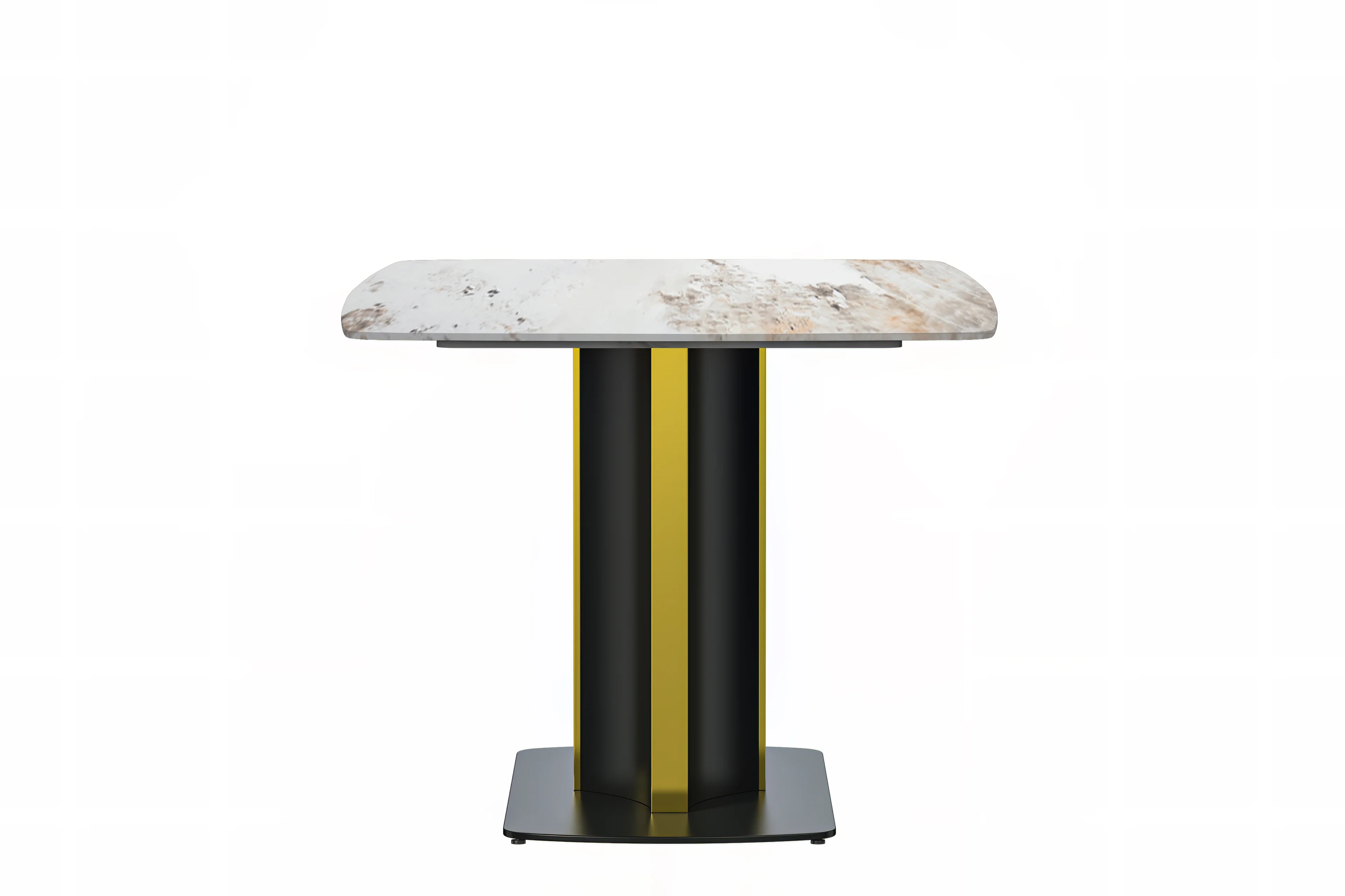 Sylva Series Modern Dining Table Black and Gold Base, With 55 White Grey Sintered Stone Top